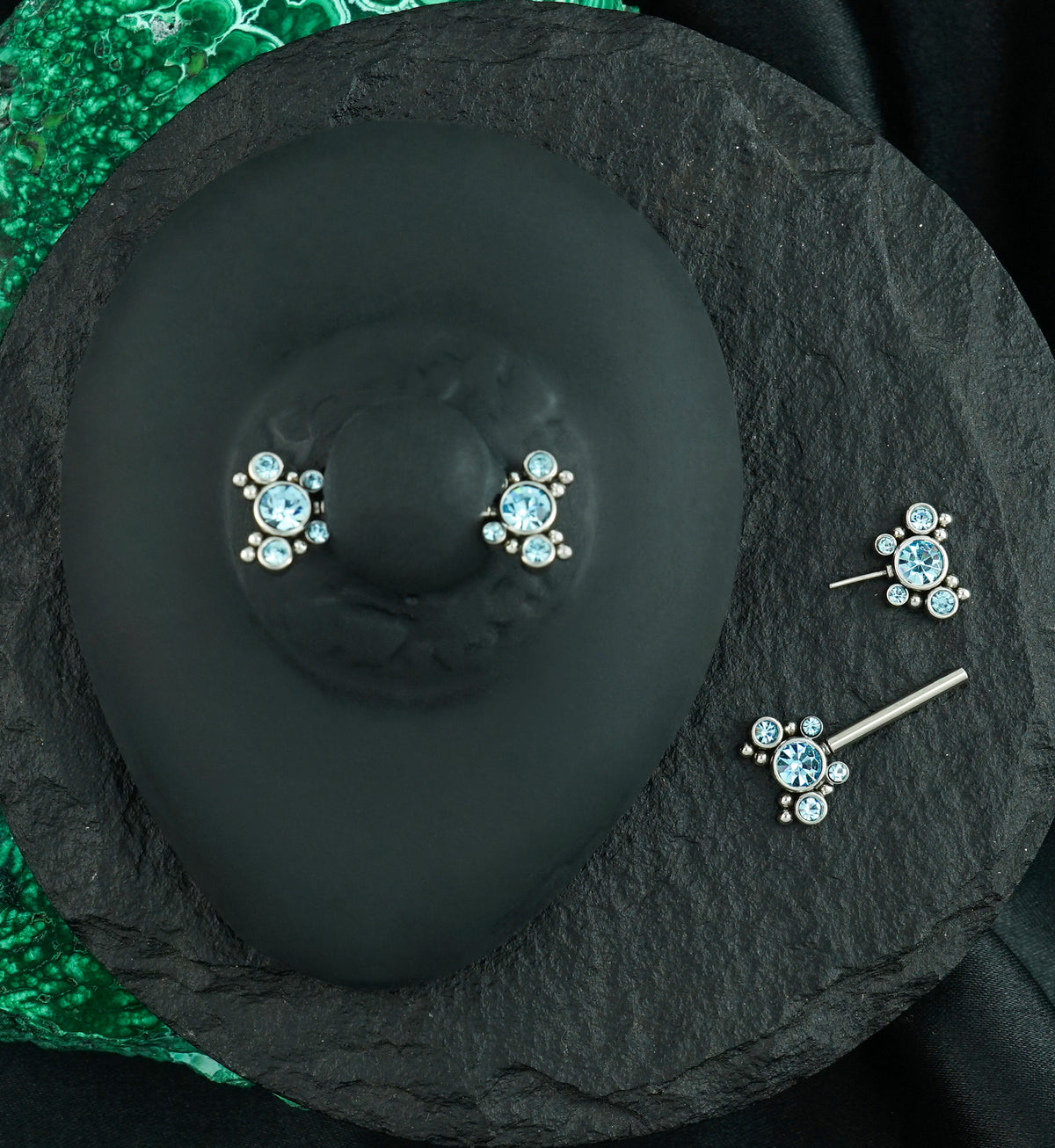 14G Aqua CZ Bevy Threadless Nipple Ring Barbells