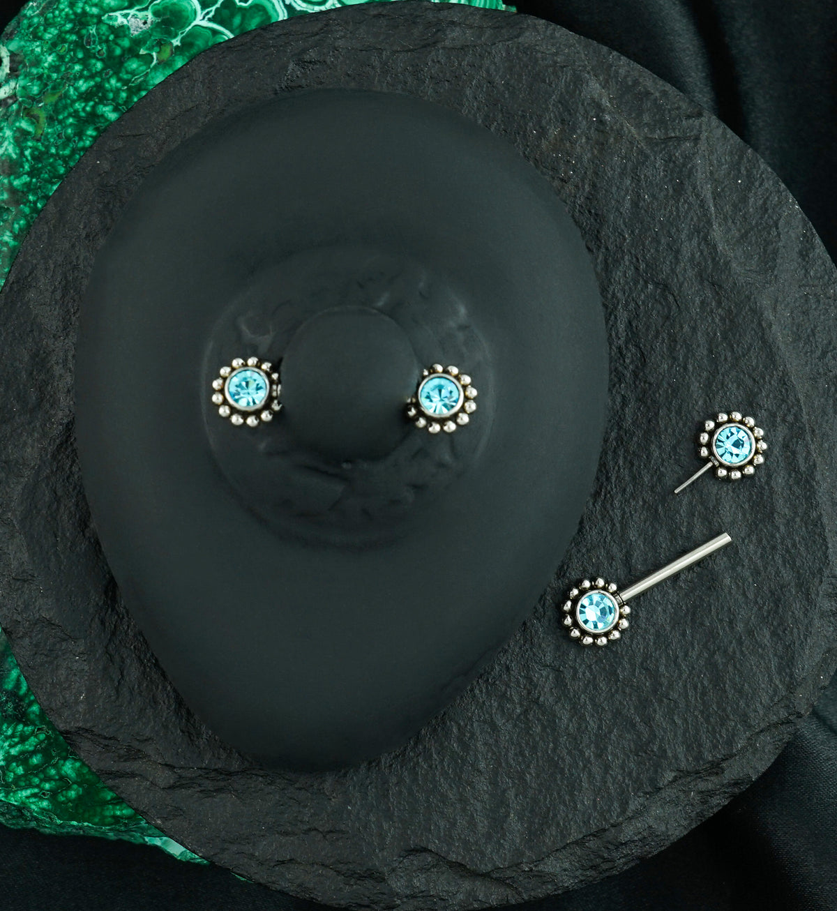14G Aqua Gem Verge Threadless Nipple Ring Barbells