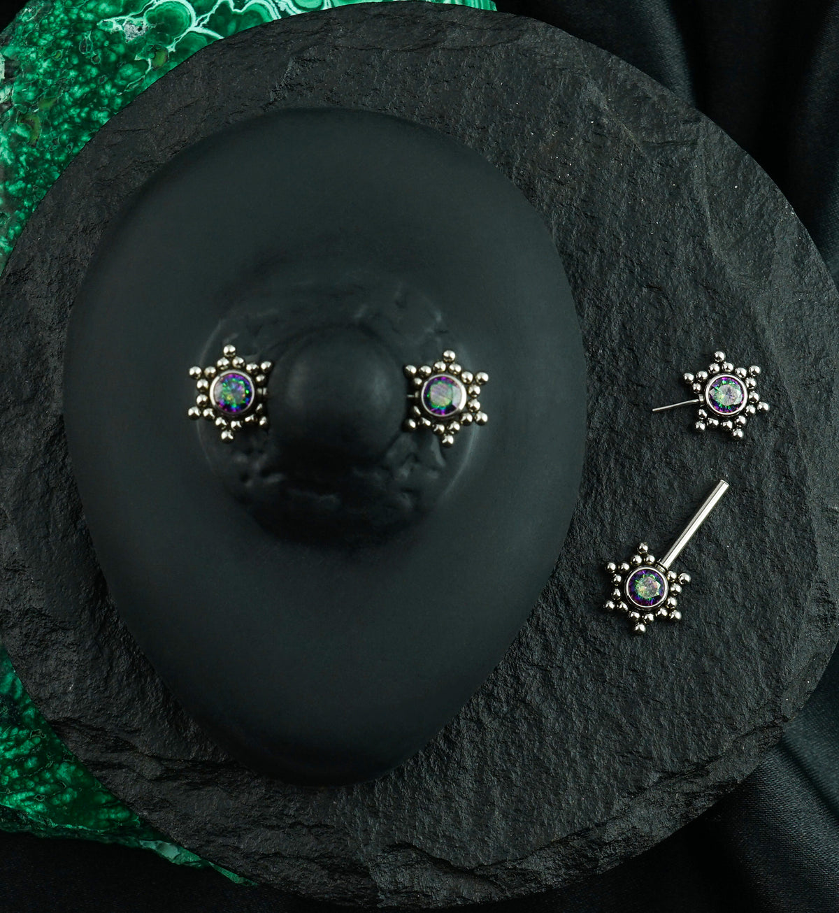 14G Black Aurora Hexad Threadless Nipple Ring Barbells