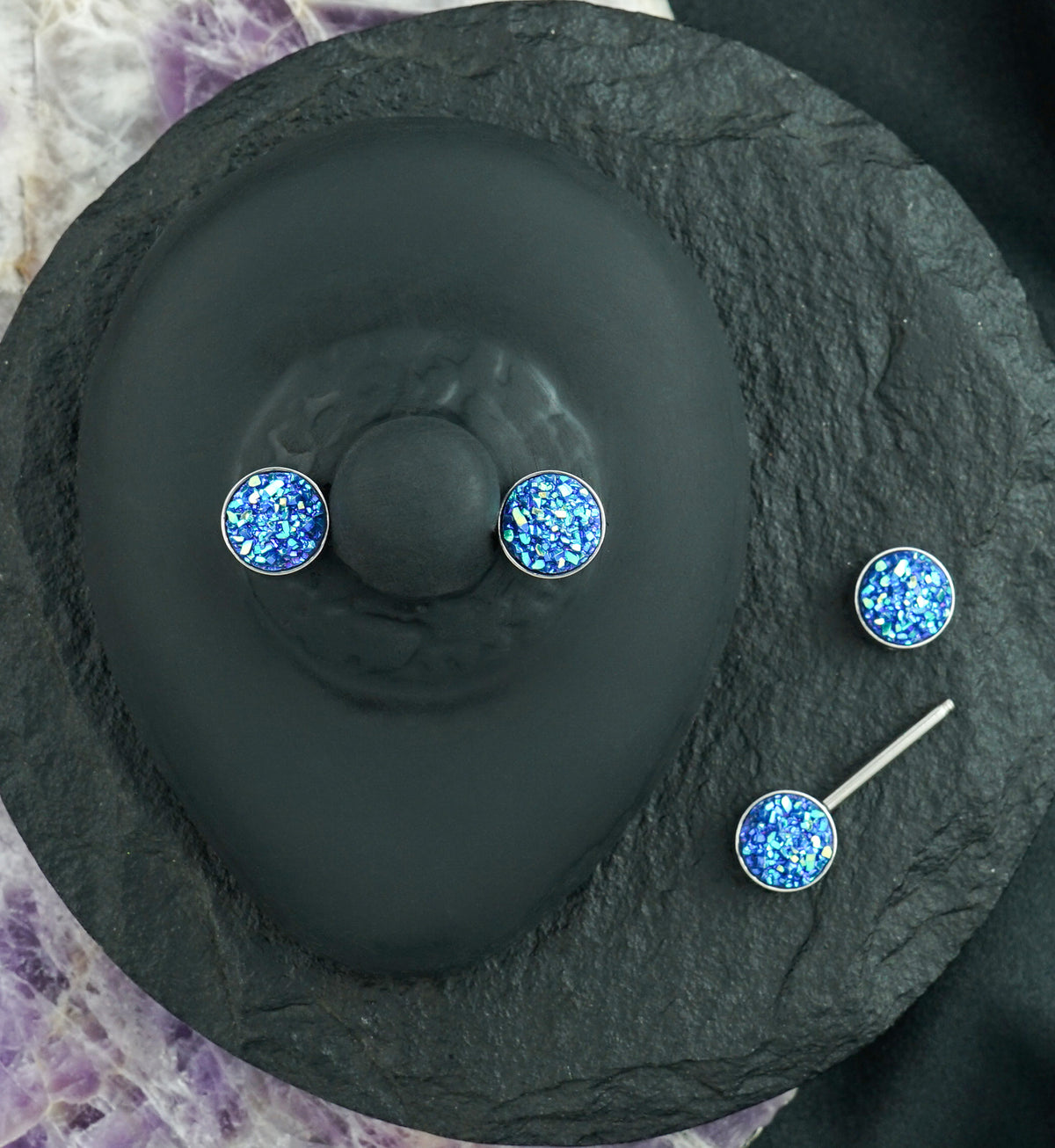 14G Blue Druzy Nipple Ring Barbell