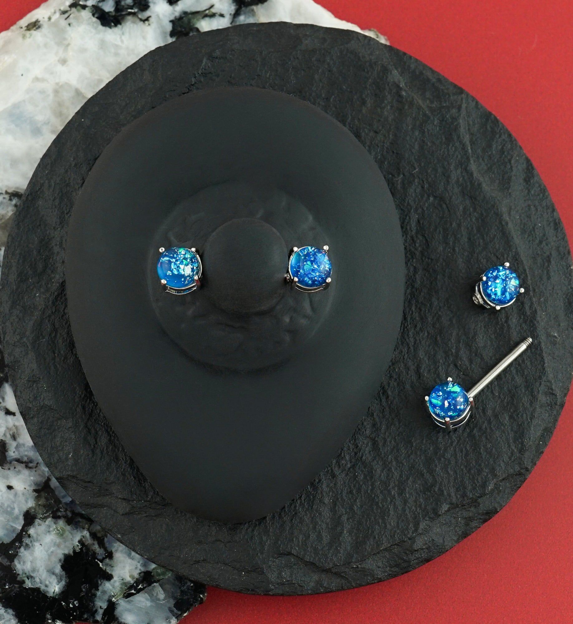 14G Blue Glitz Nipple Ring Barbell