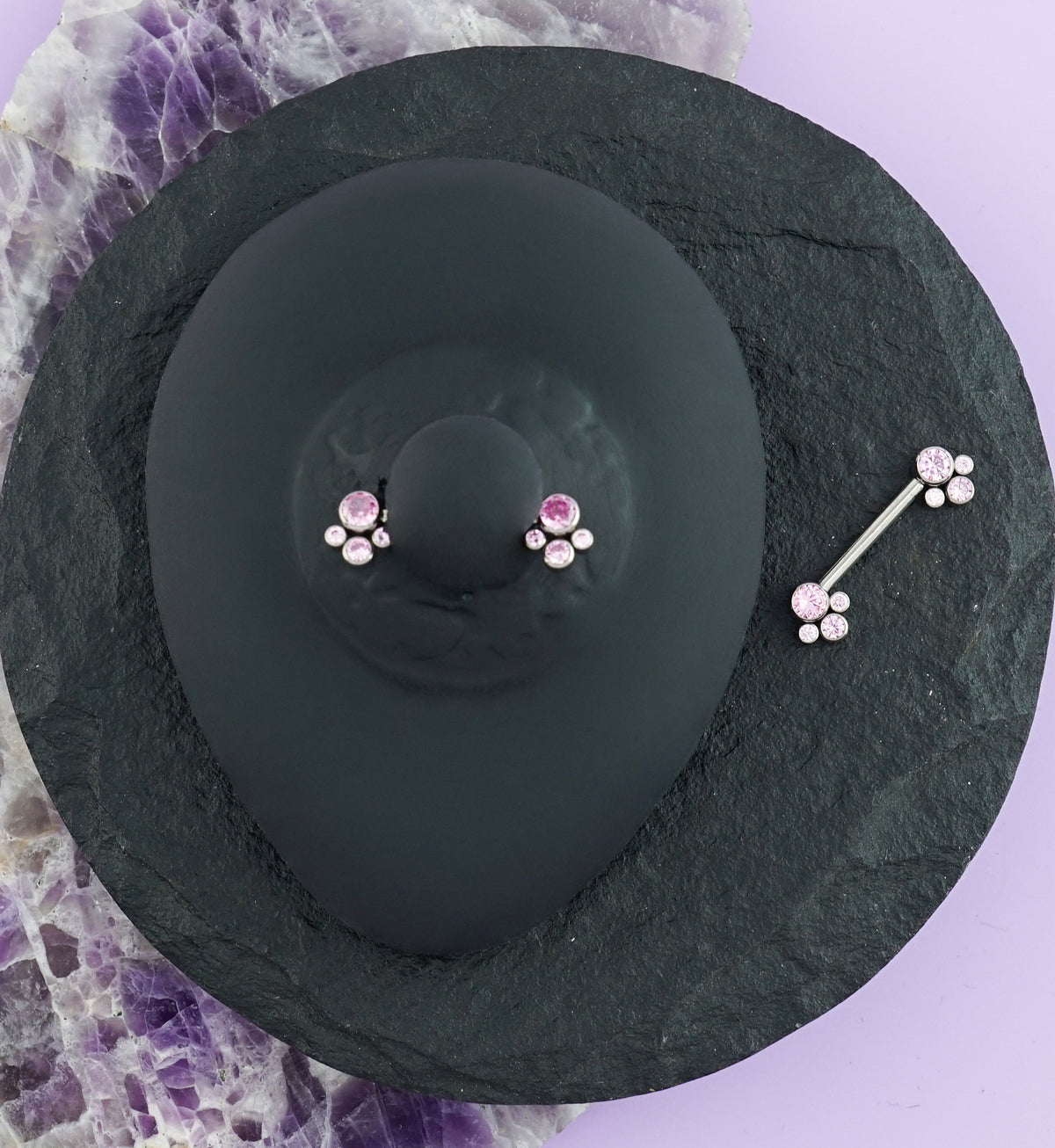 14G Cluster Pink CZ Titanium Nipple Ring Barbell