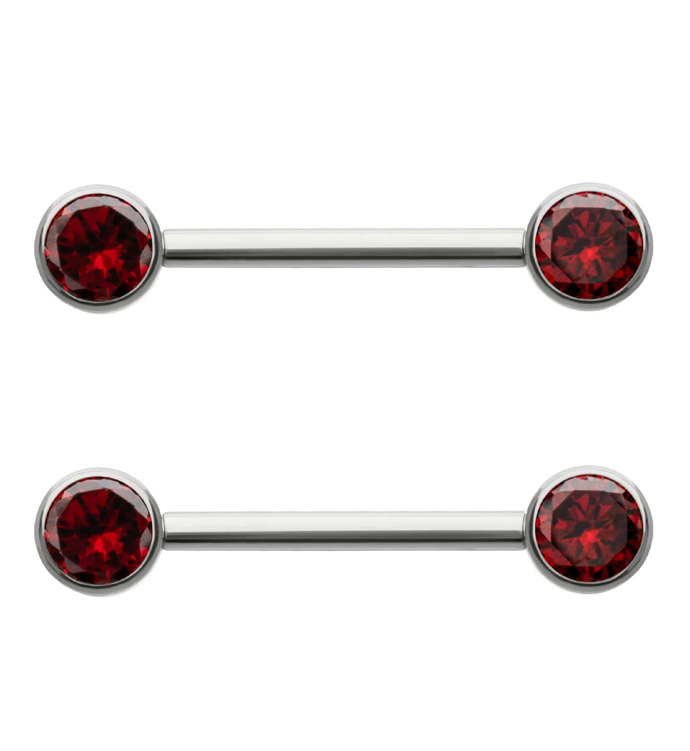 14G Double Garnet CZ Titanium Internally Threaded Nipple Ring Barbell