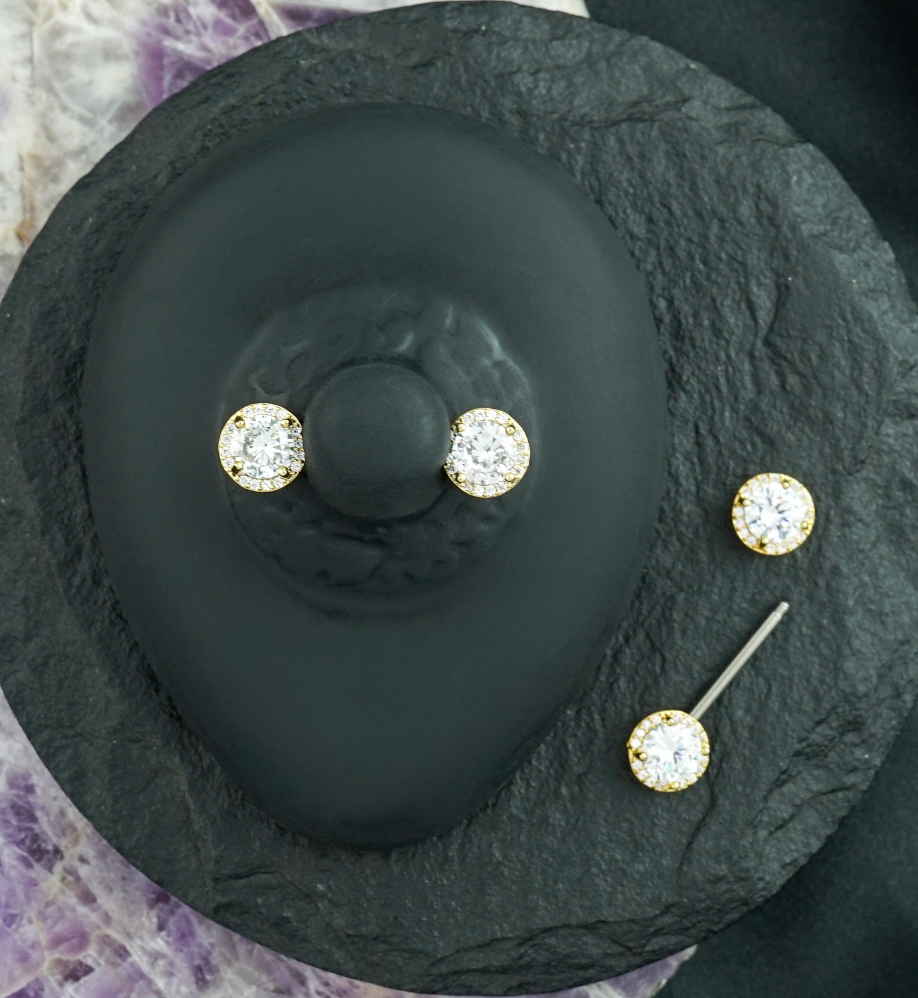 14G Gold PVD Grand Zircon Nipple Ring Barbell