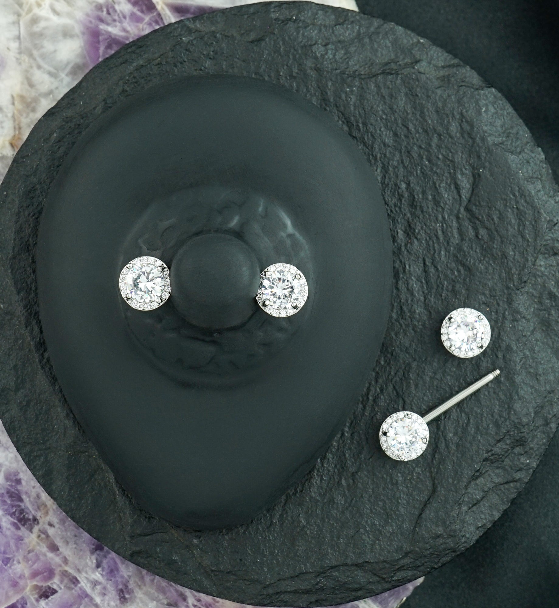 14G Grand Zircon Nipple Ring Barbell