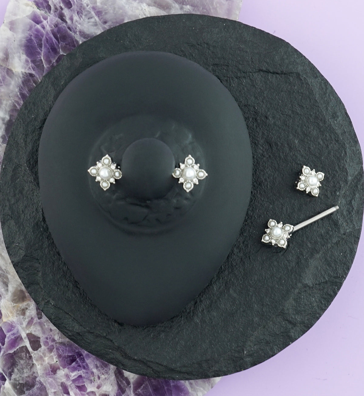 14G Pearly Poly Nipple Ring Barbell