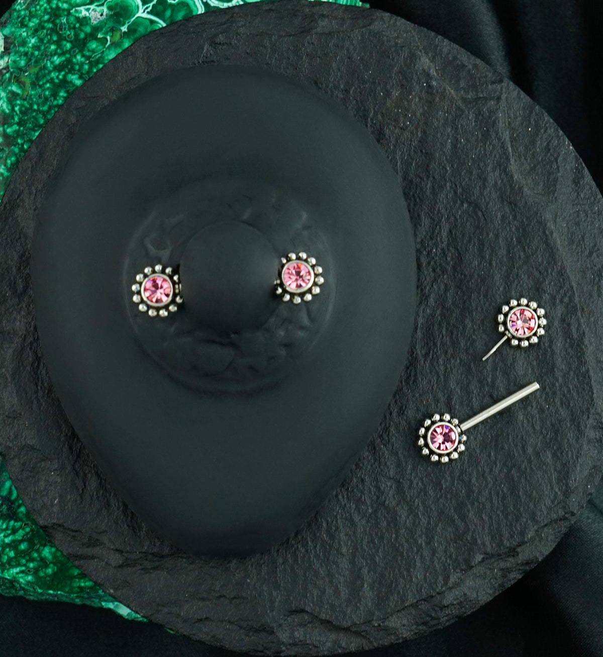 14G Pink Gem Verge Threadless Nipple Ring Barbells