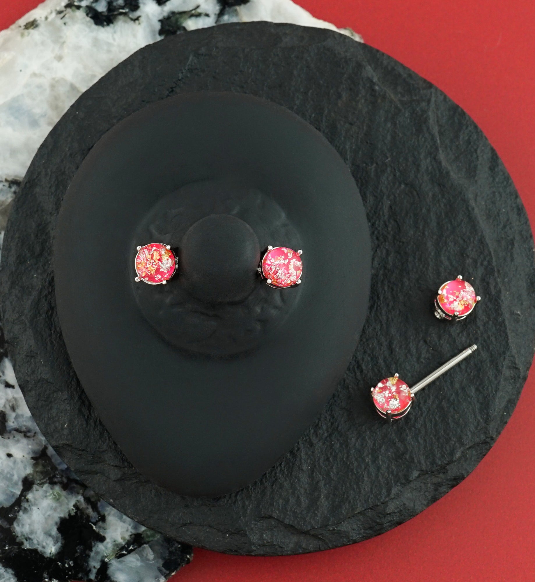 14G Pink Glitz Nipple Ring Barbell