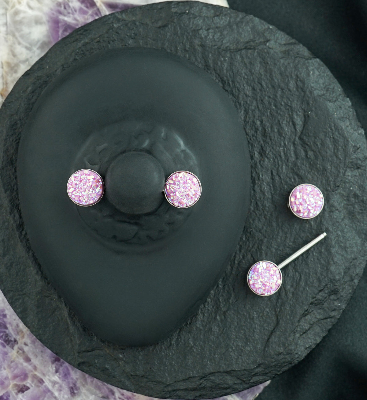 14G Purple Druzy Nipple Ring Barbell