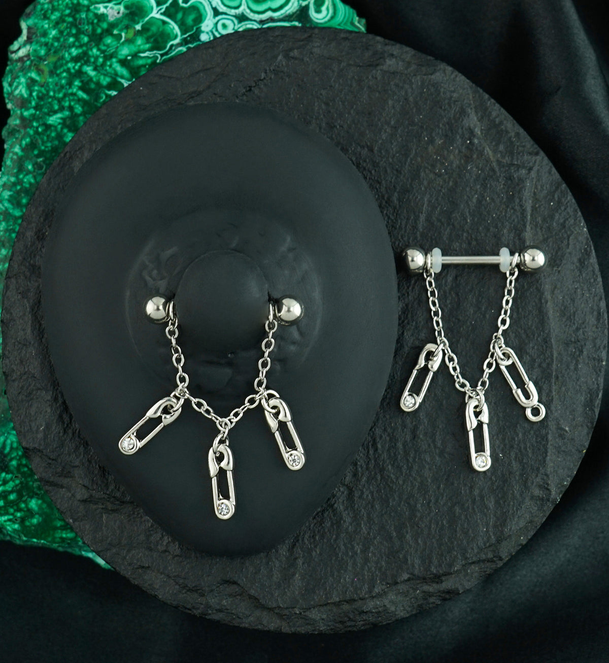 14G Safety Pin Dangle Nipple Rings Barbell