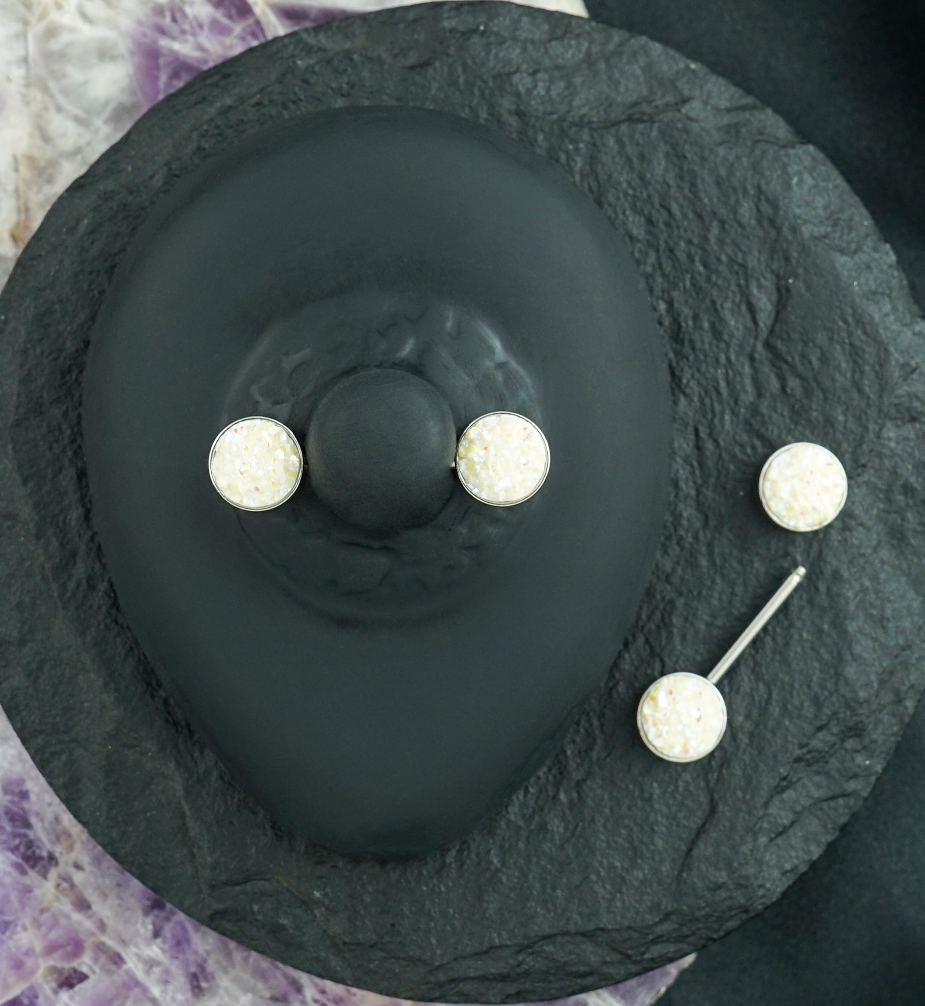 14G White Druzy Nipple Ring Barbell