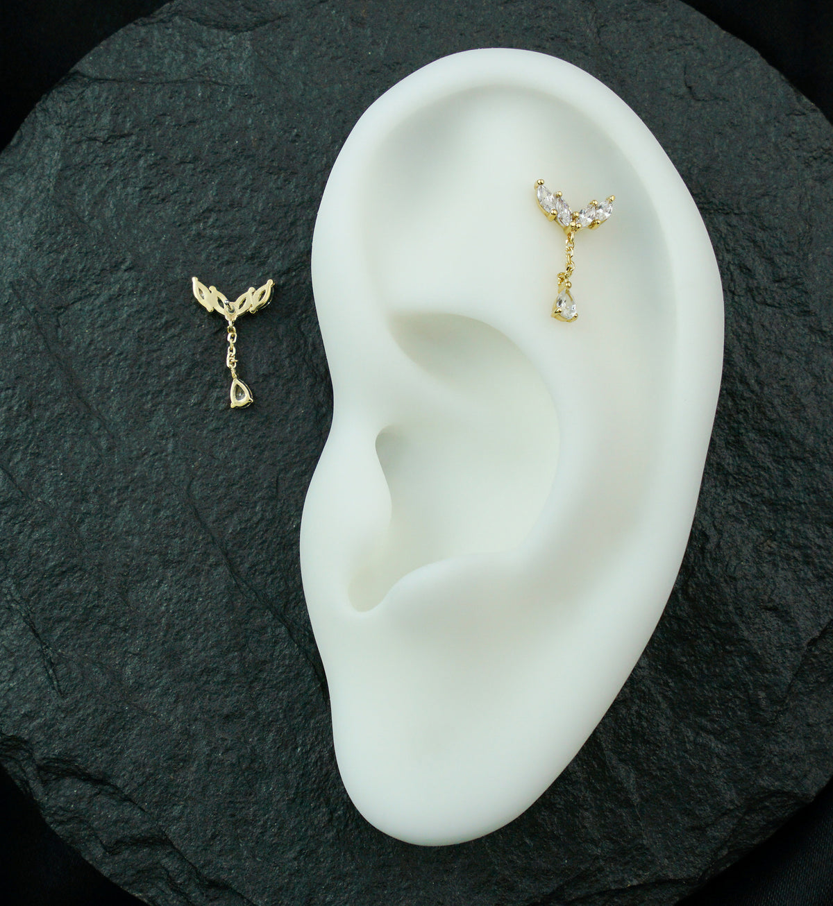 14kt Gold Arrow Marquise Clear CZ Dangle Threadless Top