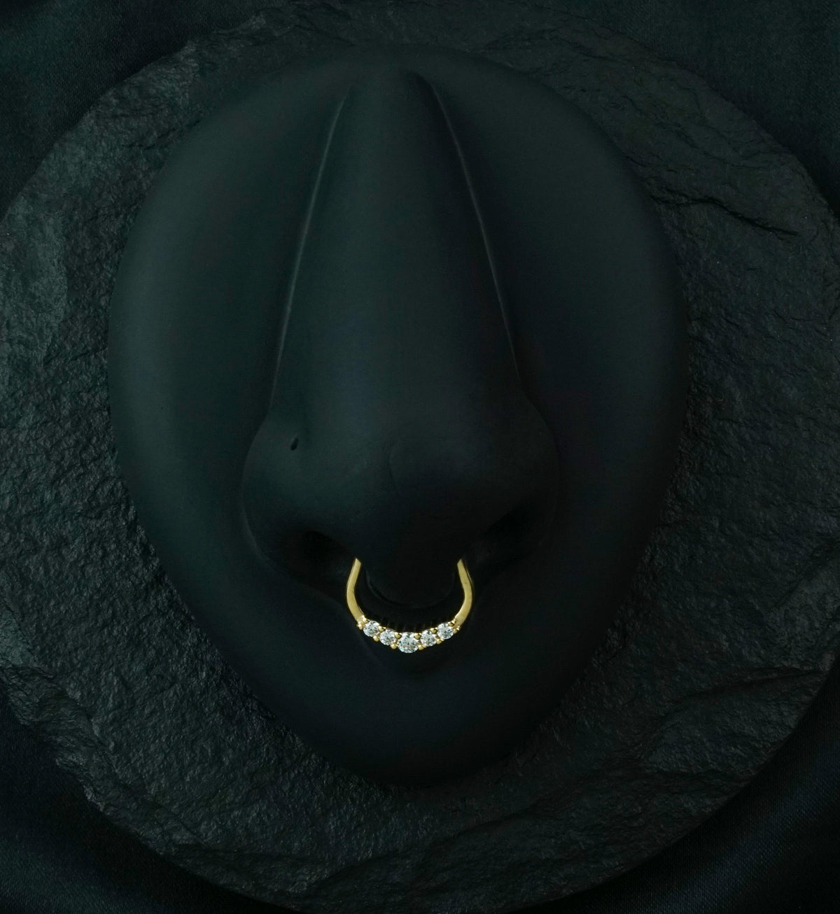 14kt Gold Clear 5 Gem Septum Clicker