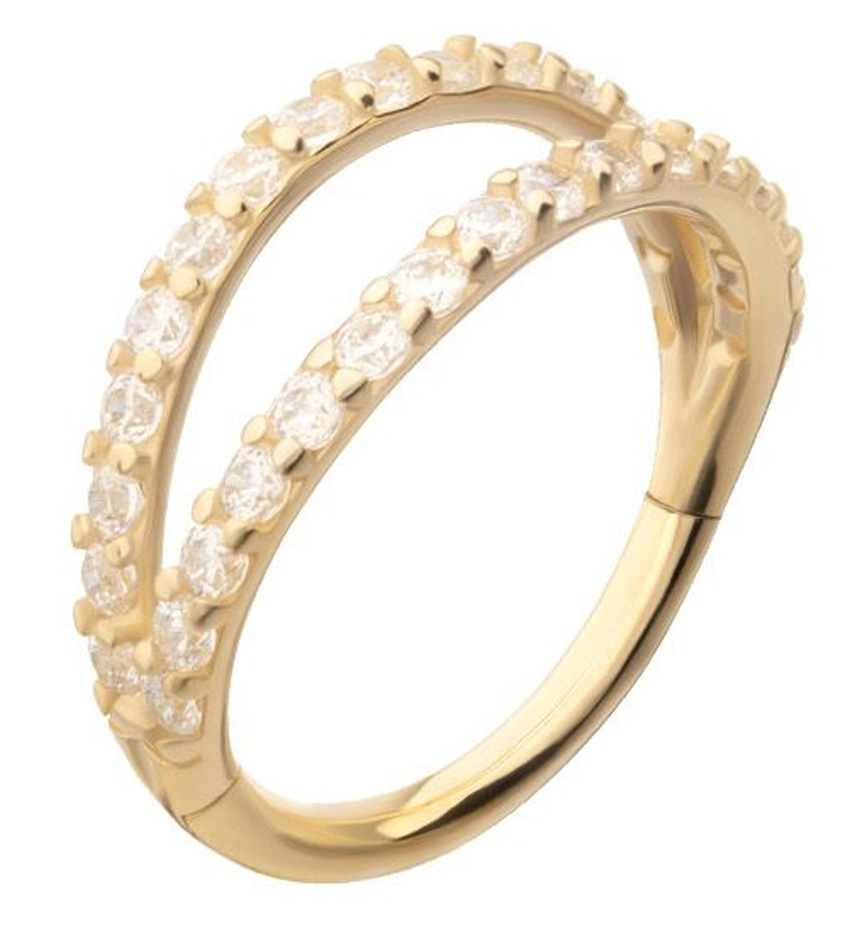 14kt Gold Double Clear CZ Row Hinged Segment Ring