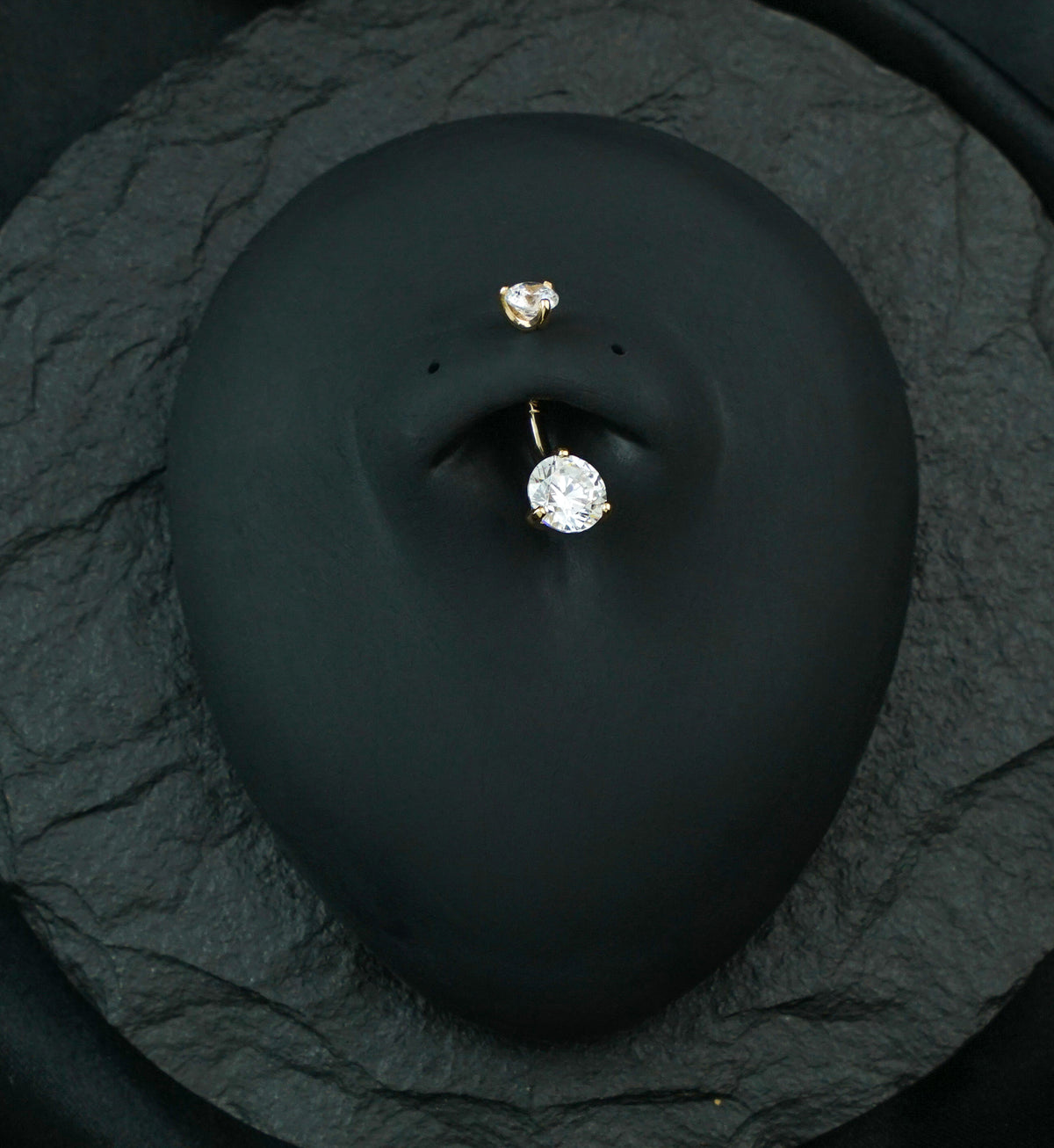 14kt Gold Double Prong Clear CZ Belly Button Ring