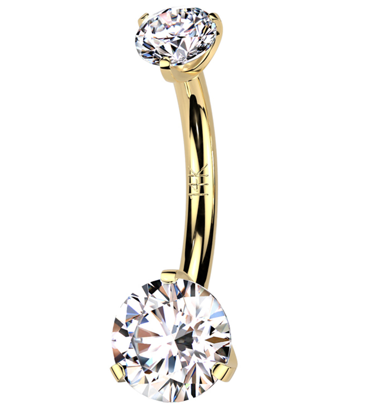 14kt Gold Double Prong Clear CZ Belly Button Ring