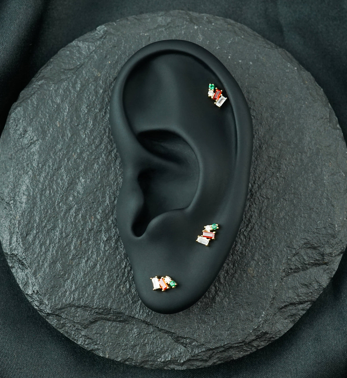 14kt Gold Downpour Emerald and Garnet CZ Threadless Top