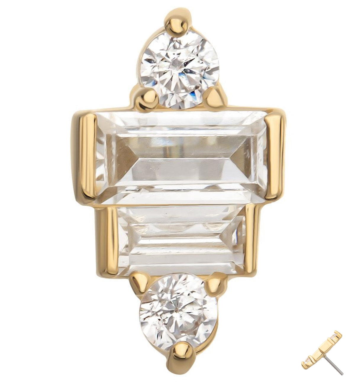 14kt Gold Dual Baguette CZ Threadless Top