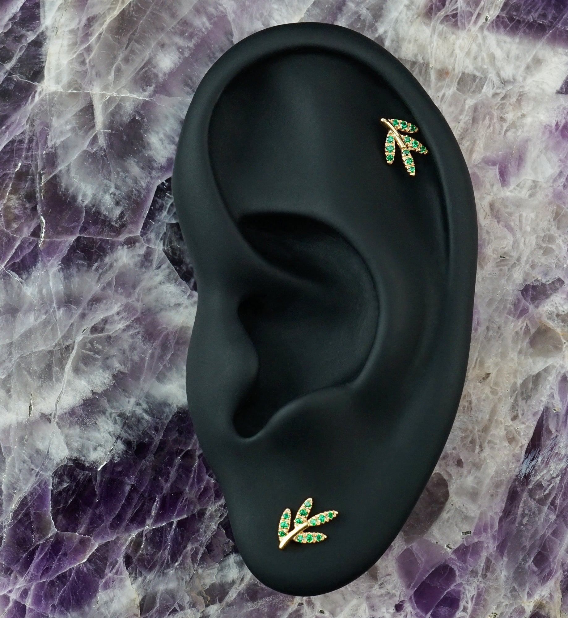 14kt Gold Gilded Branch Emerald CZ Threadless Top