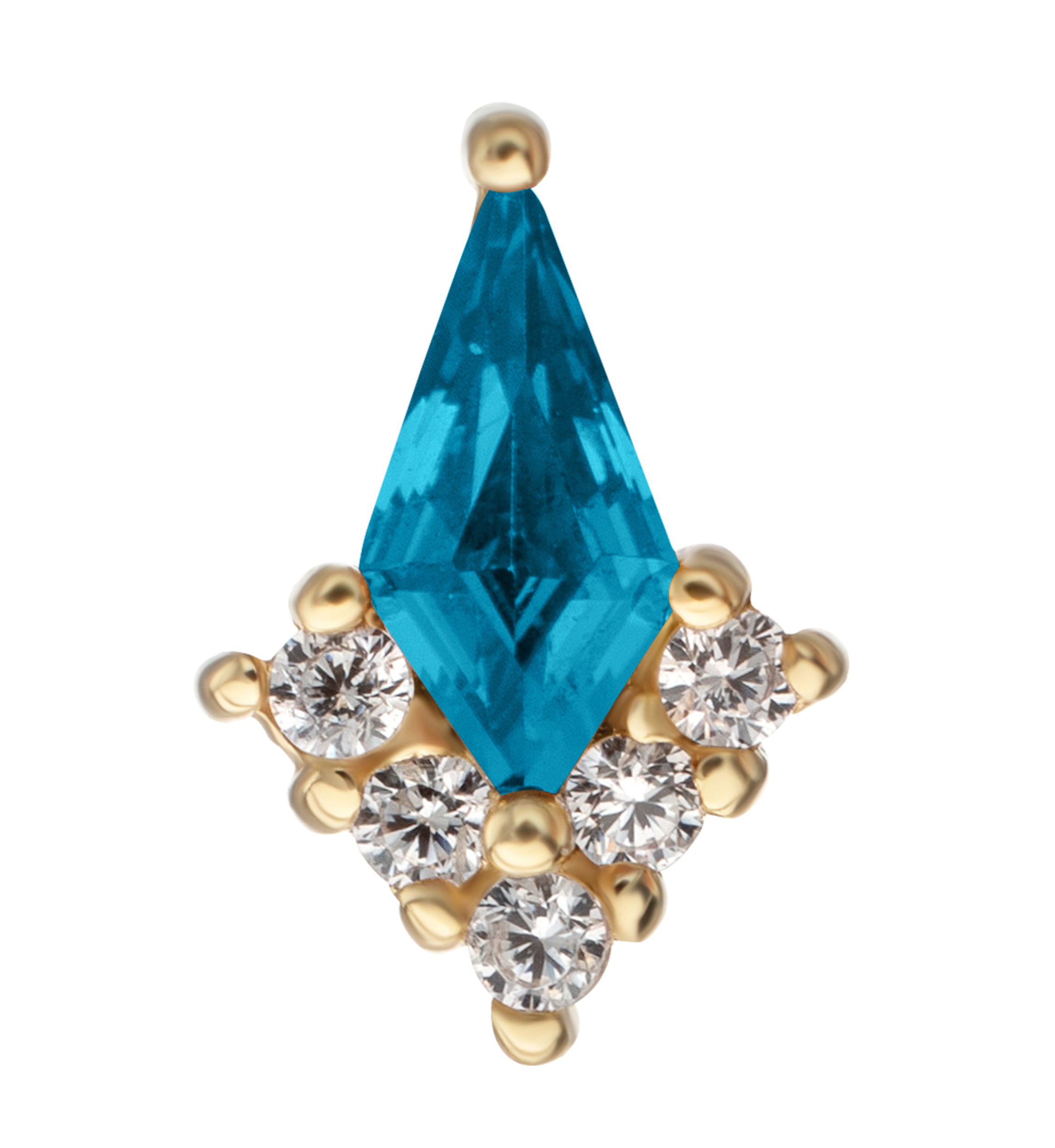 14kt Gold Harlequin Aqua CZ Threadless Top