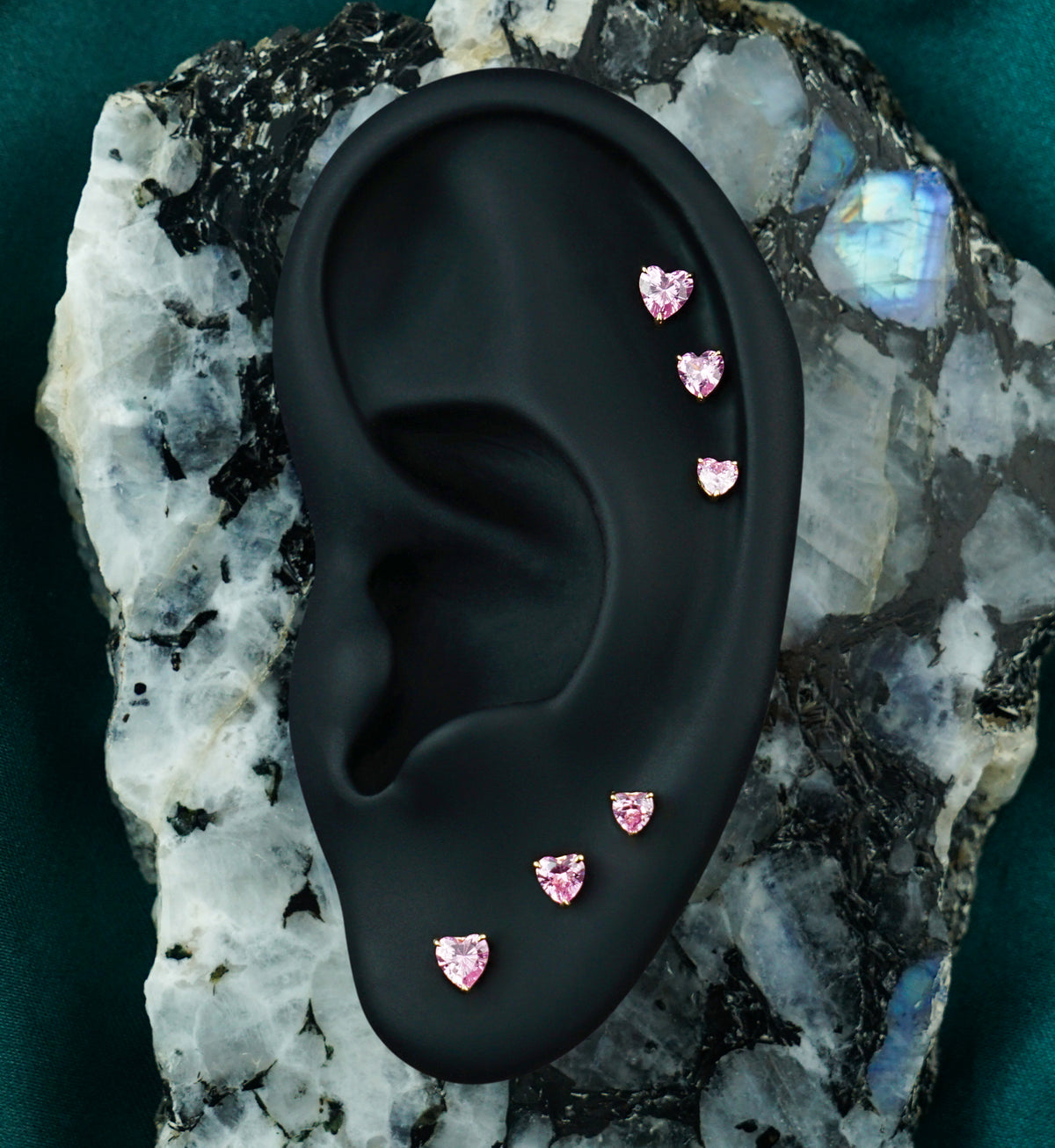 14kt Gold Heart Pink CZ Threadless Top