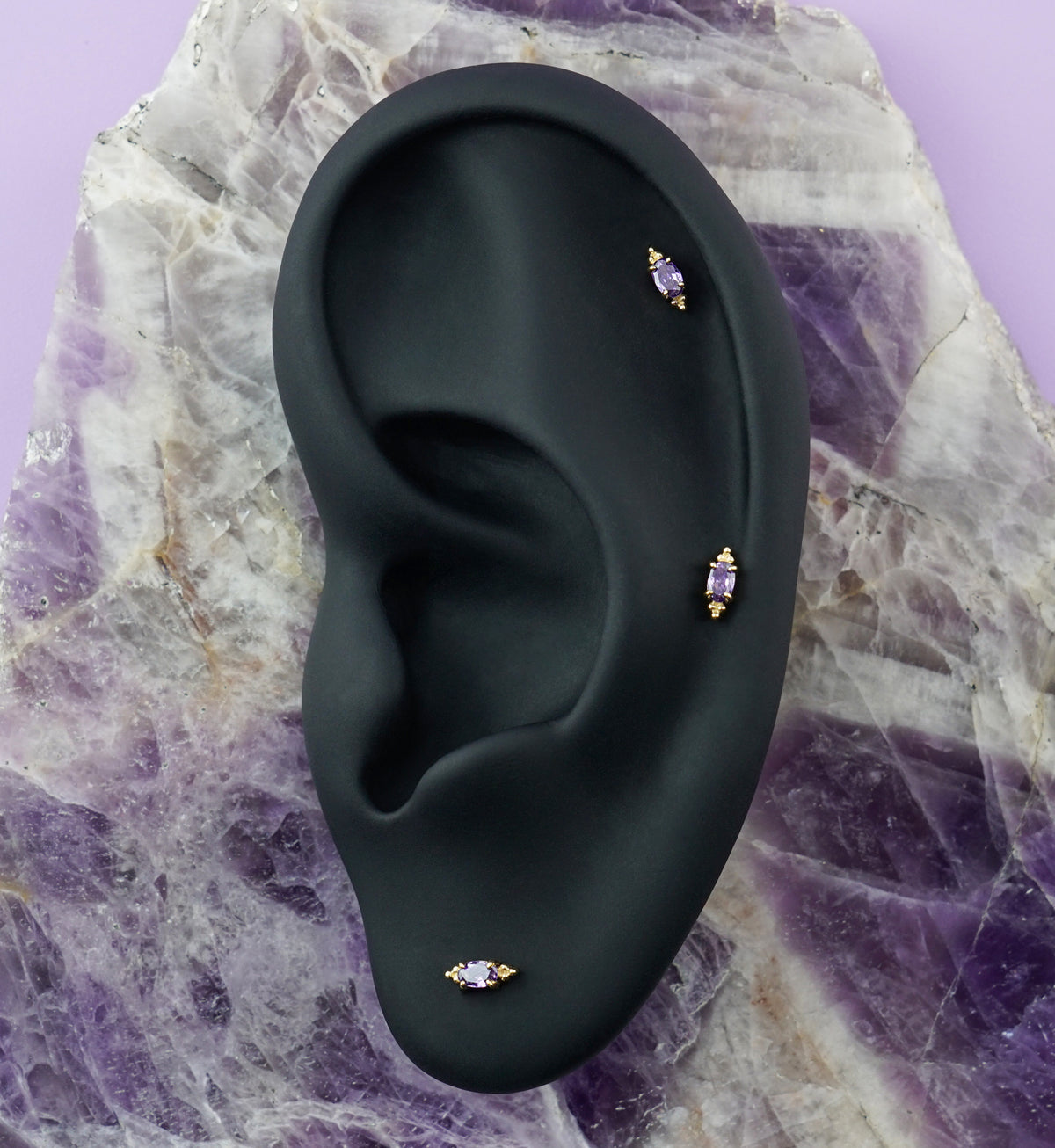 14kt Gold Heirloom Amethyst CZ Threadless Top