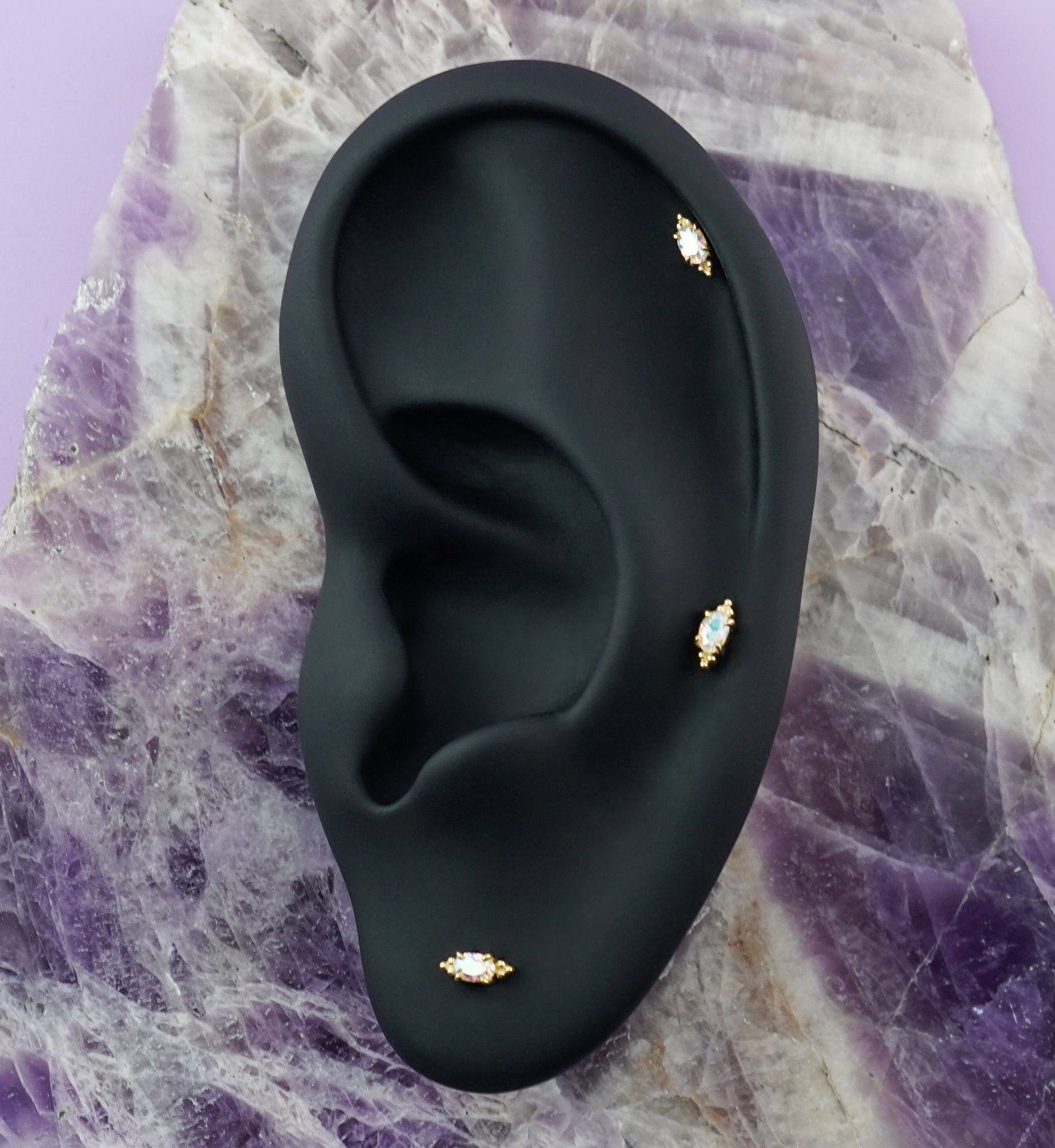 14kt Gold Heirloom Rainbow Aurora CZ Threadless Top