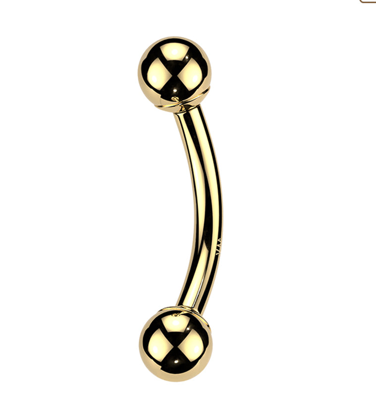 14kt Gold Long Thread Internally Threaded Curved Barbell