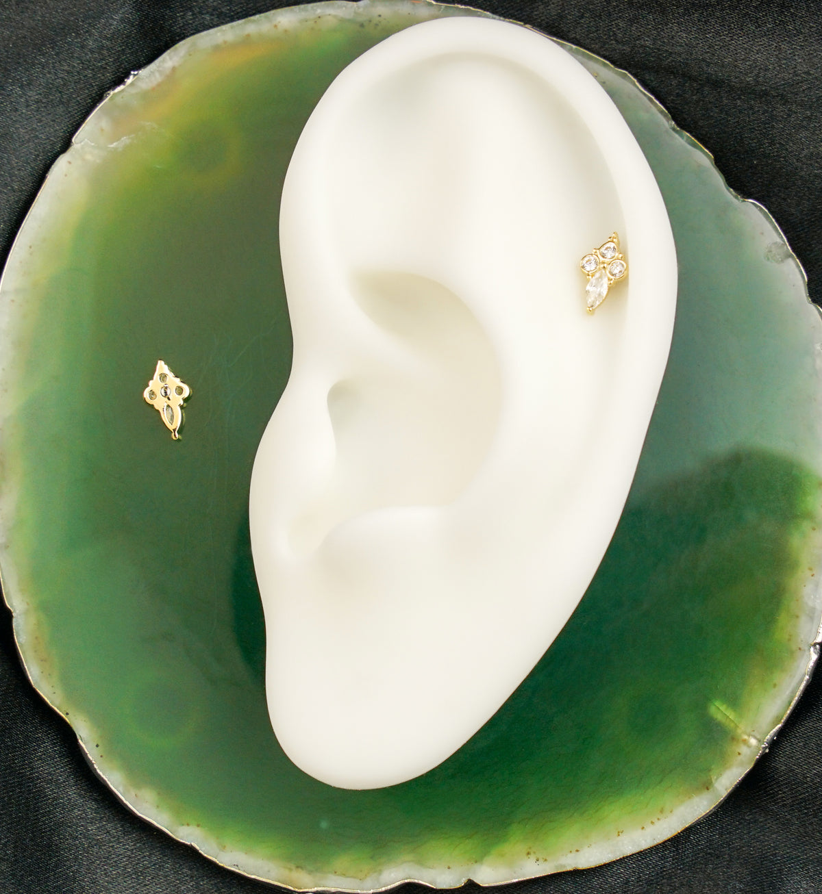 14kt Gold Marquise Trinity Clear CZ Threadless Top