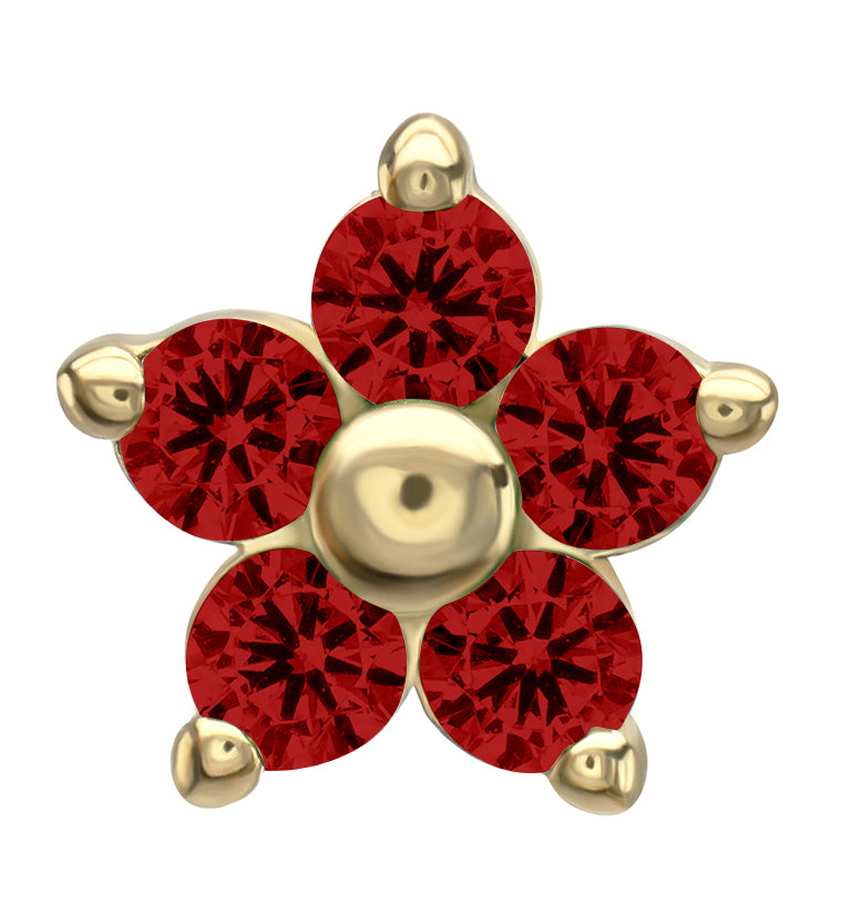 14kt Gold Mini Daisy Garnet CZ Threadless Top