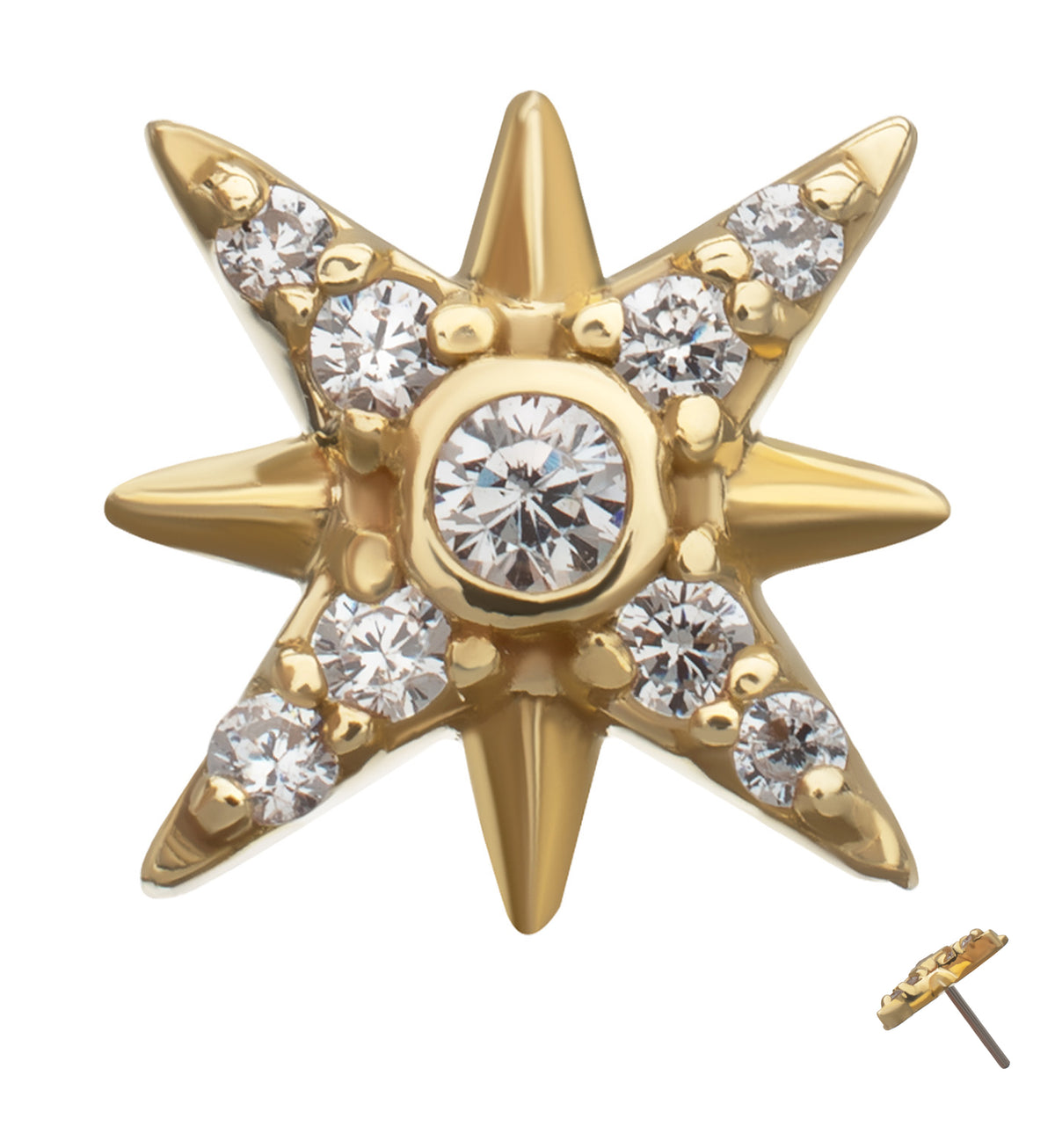 14kt Gold Morning Star Clear CZ Threadless Top