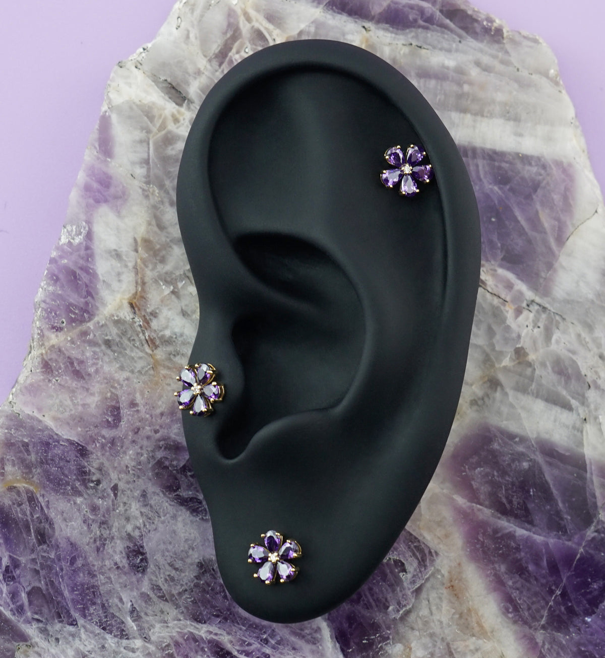 14kt Gold Myosotis Amethyst CZ Threadless Top