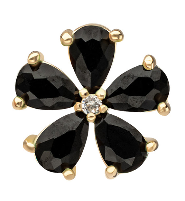 14kt Gold Myosotis Black CZ Threadless Top