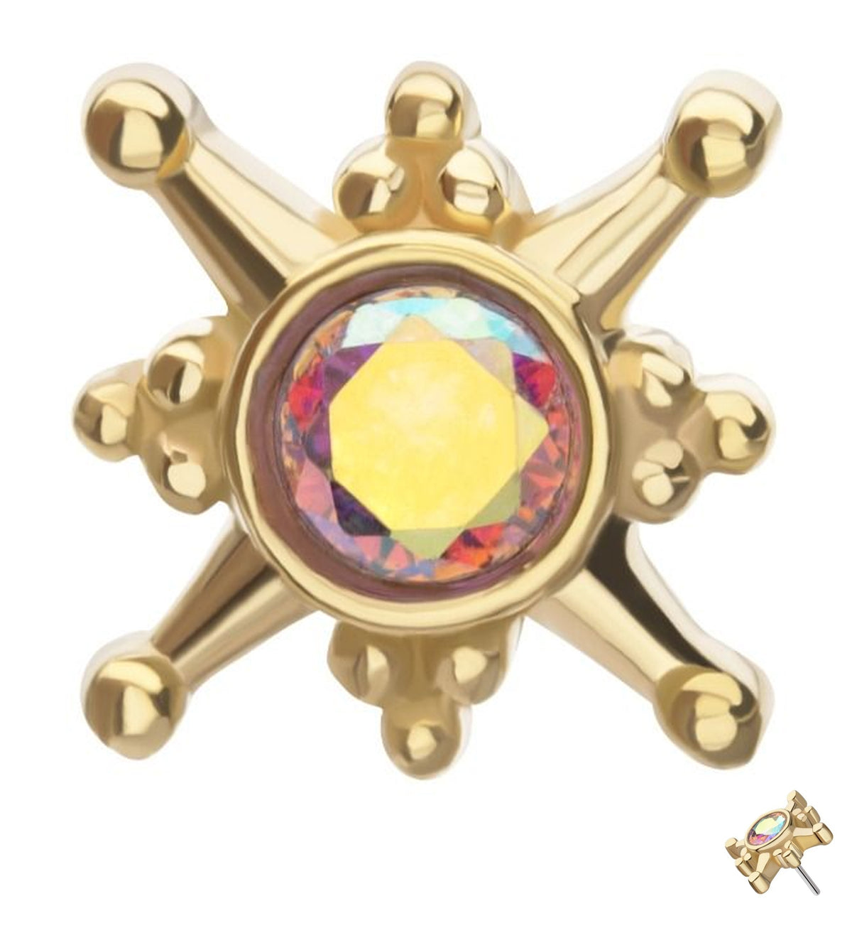 14kt Gold North Star Rainbow Aurora CZ Threadless Top