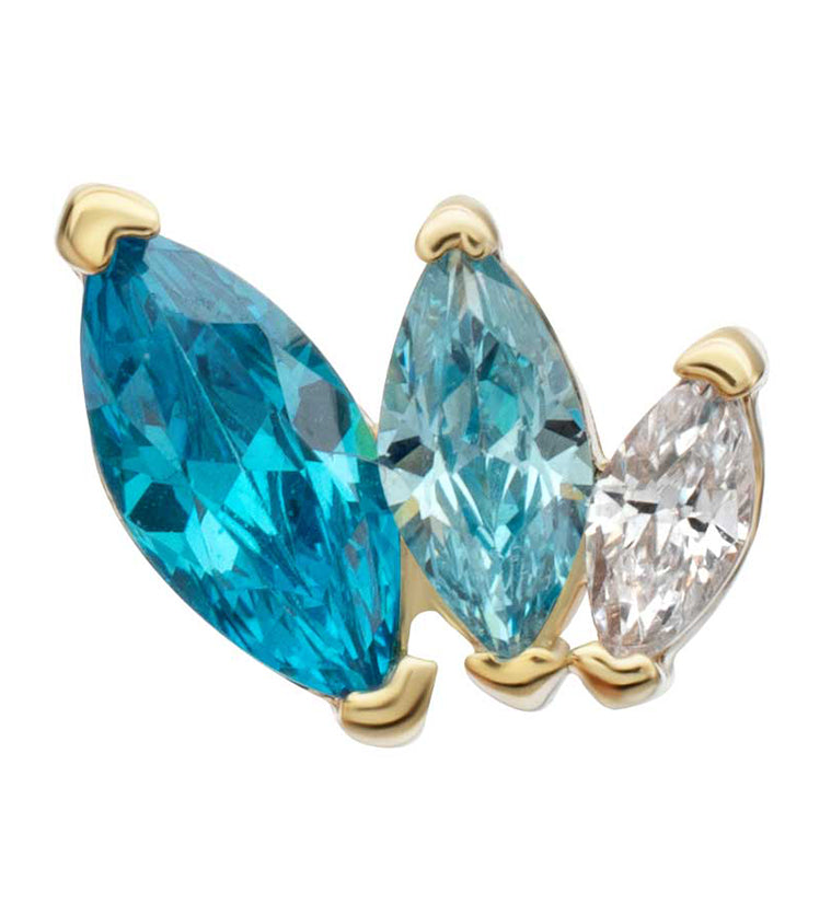 14kt Gold Triple Marquise Blue Topaz CZ Threadless Top