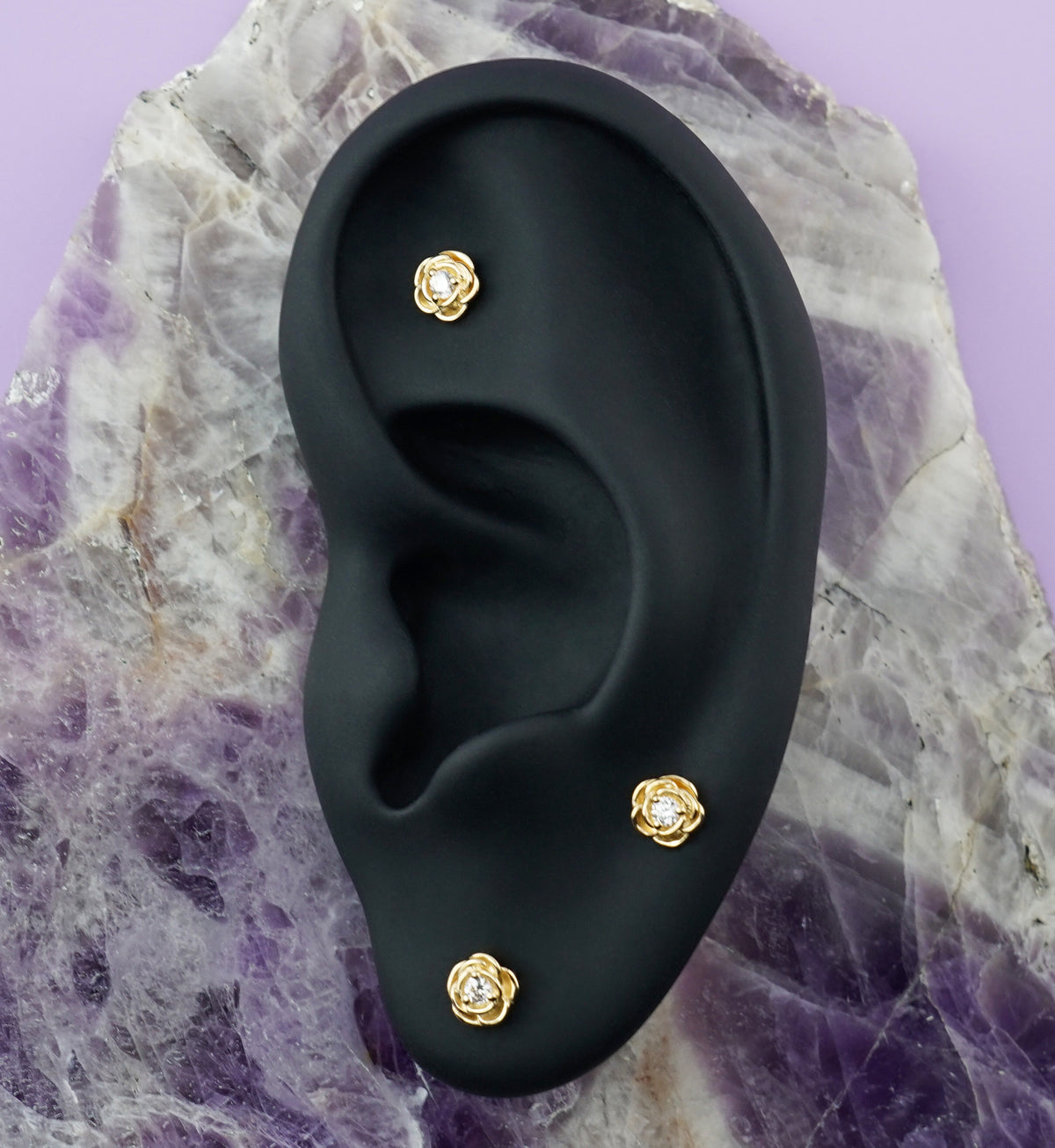14kt Gold Rose Clear CZ Threadless Top