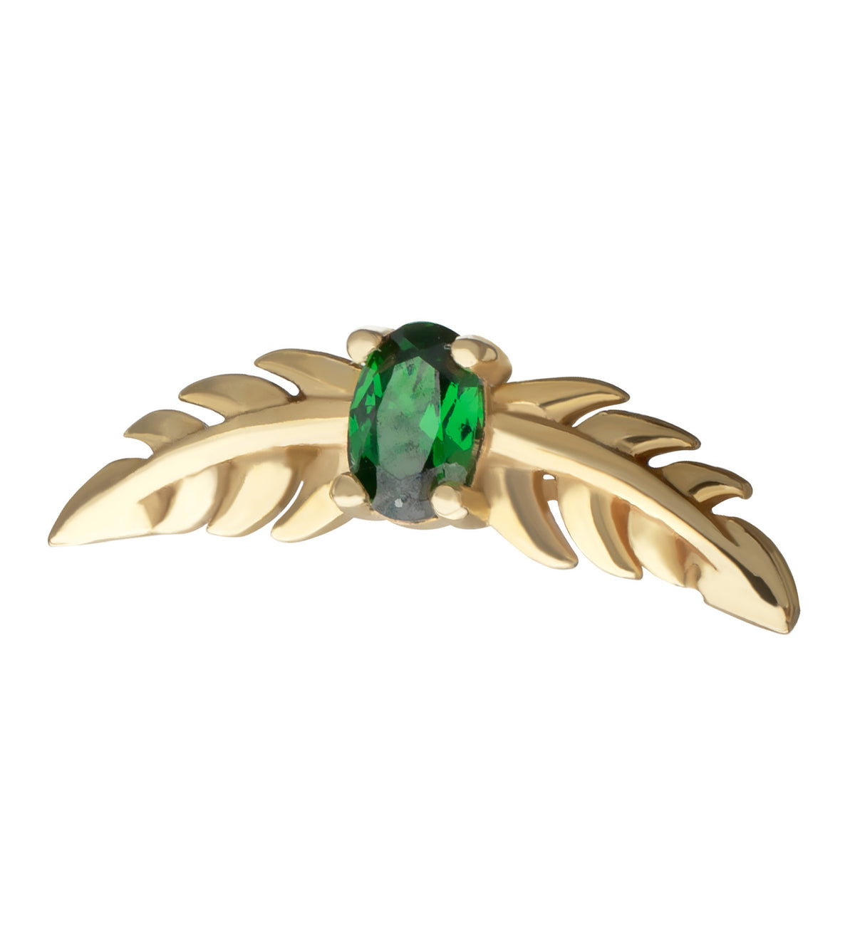 14kt Gold Royal Leaf Emerald CZ Threadless Top