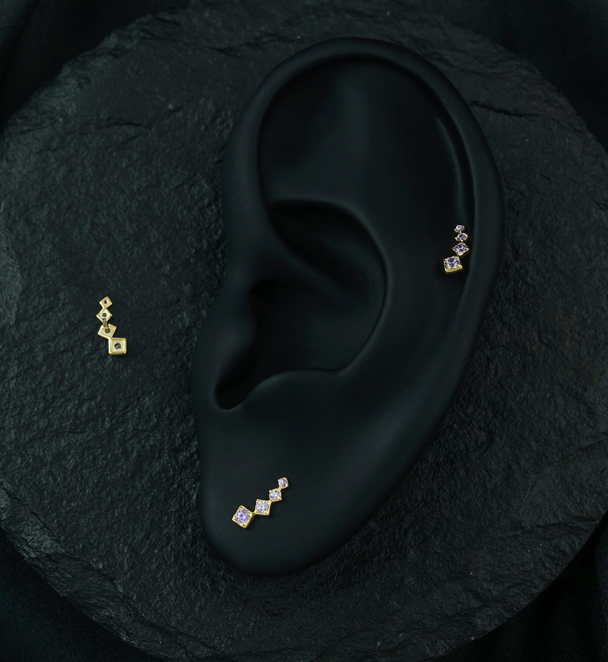 14kt Gold Square Crescendo Amethyst CZ Threadless Top