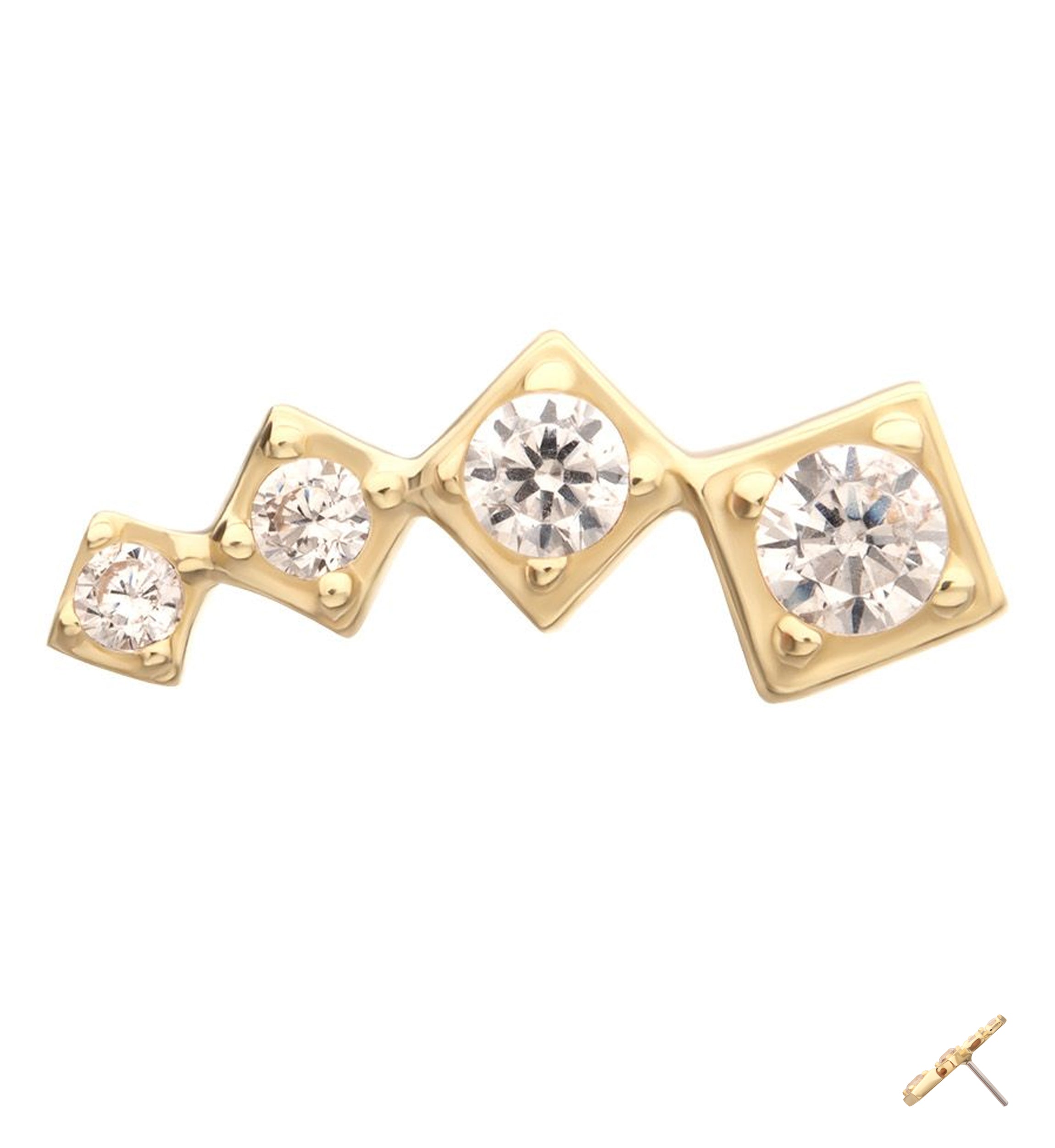 14kt Gold Square Crescendo Clear CZ Threadless Top
