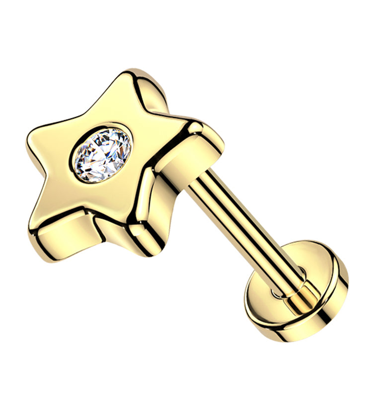 14kt Gold Star Center Lab Grown Diamond Threadless Labret