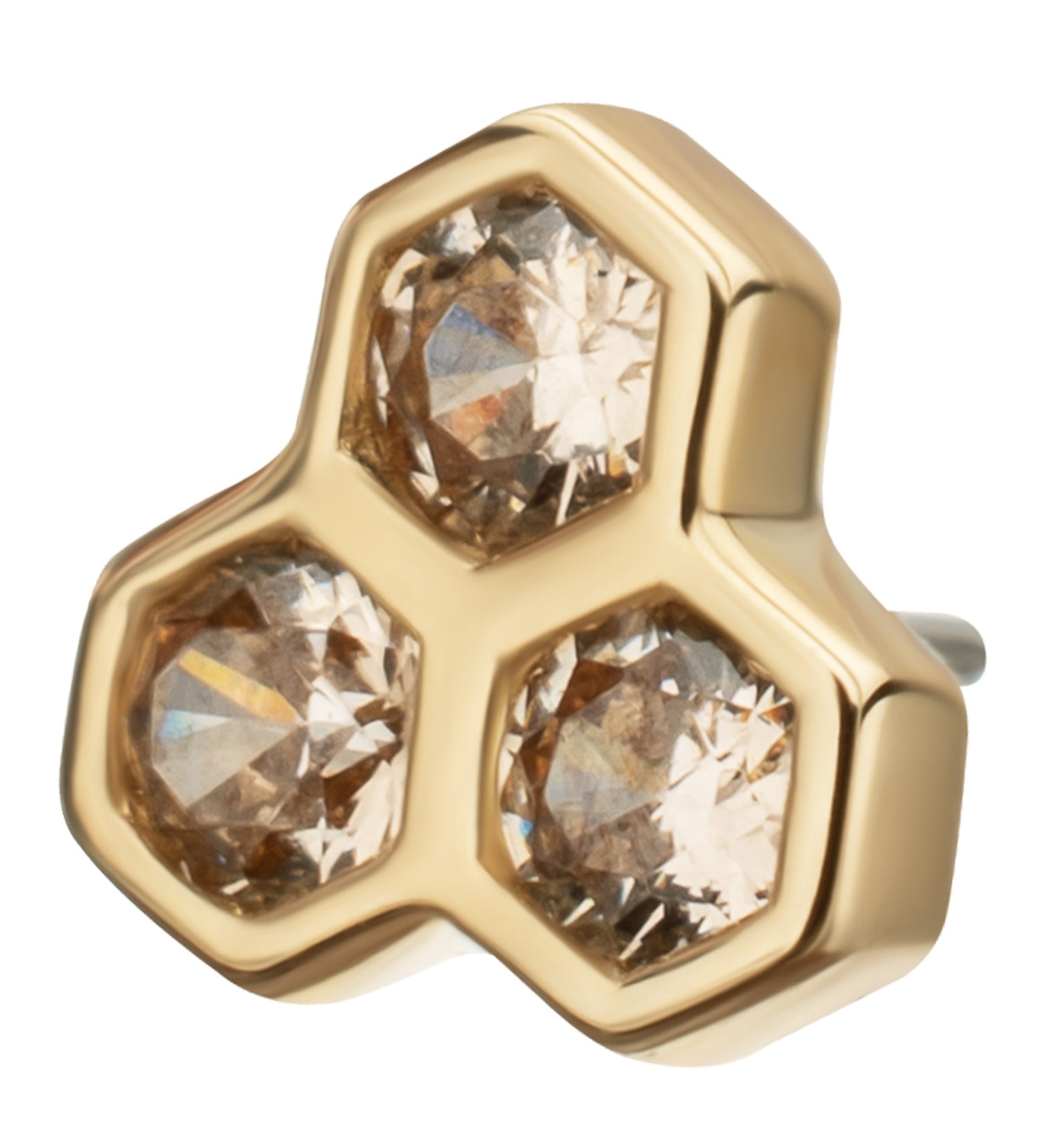 14kt Gold Tri Honeycomb Champagne CZ Threadless Top