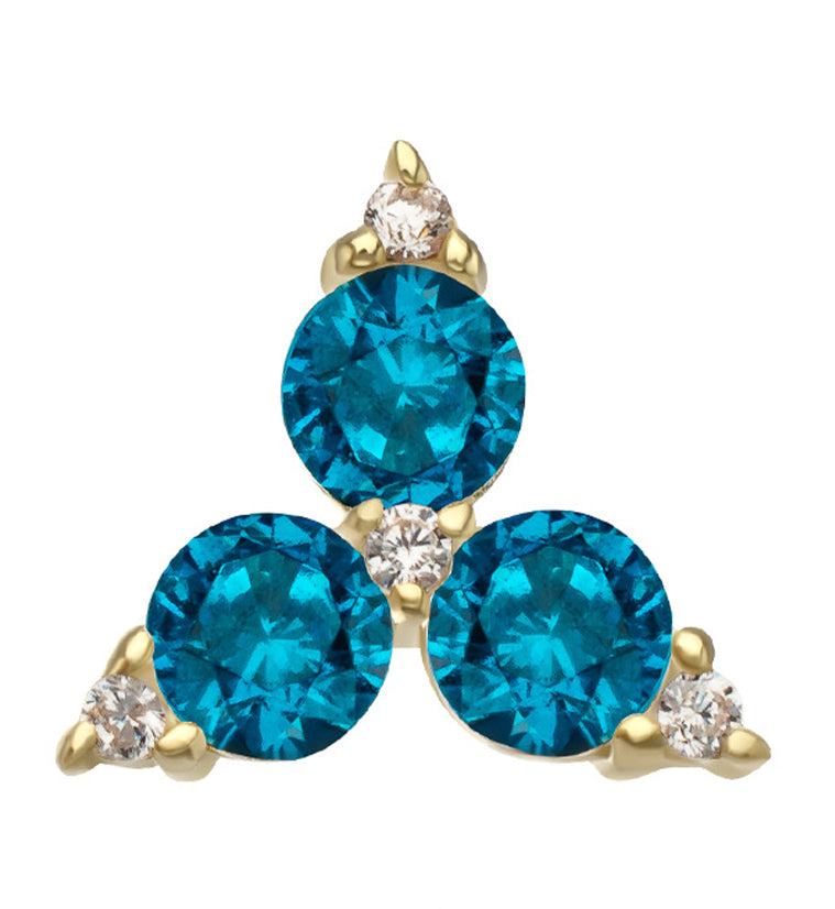 14kt Gold Triad Blue Topaz CZ Threadless Top