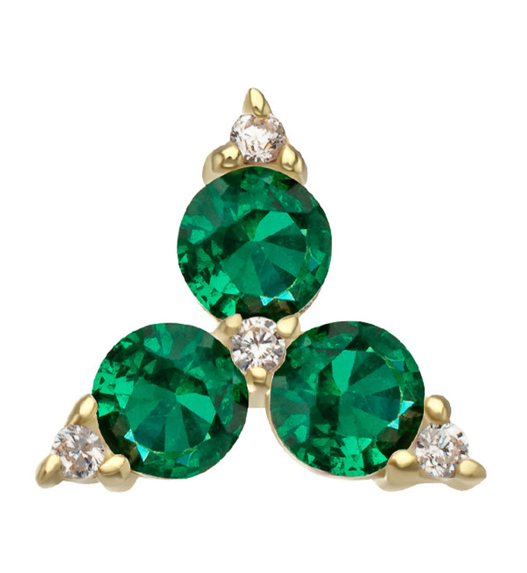 14kt Gold Triad Emerald Green CZ Threadless Top