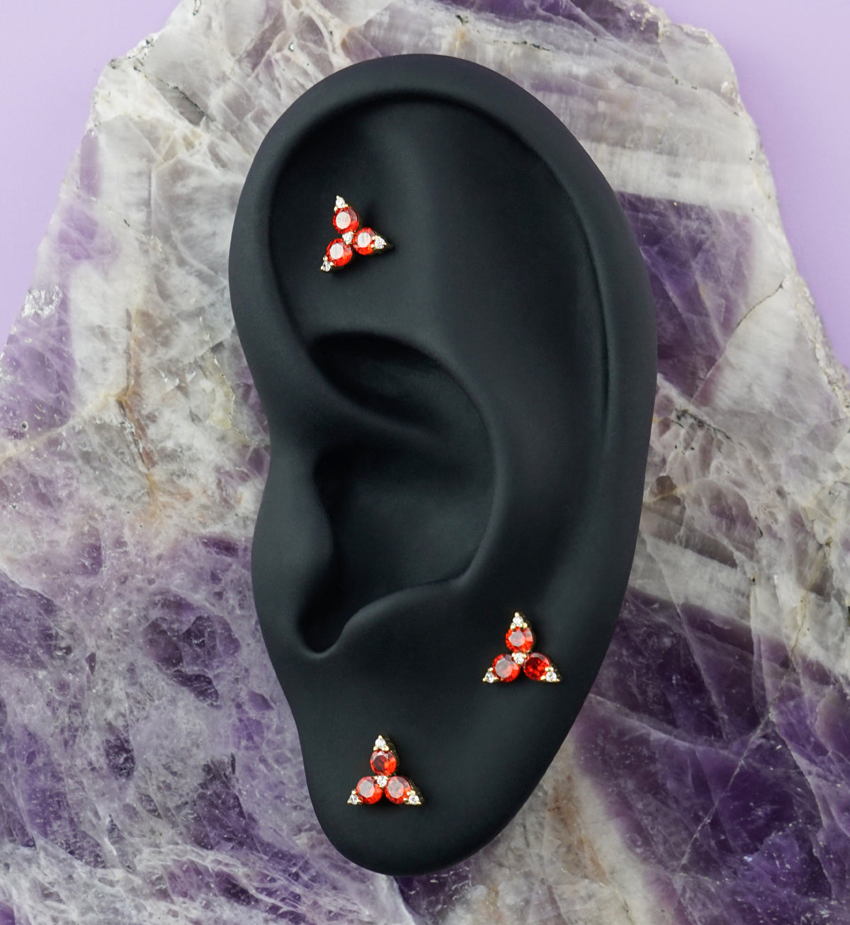 14kt Gold Triad Garnet CZ Threadless Top