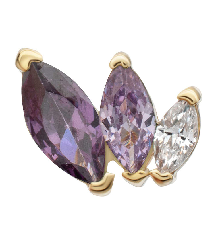 14kt Gold Triple Marquise Amethyst CZ Threadless Top