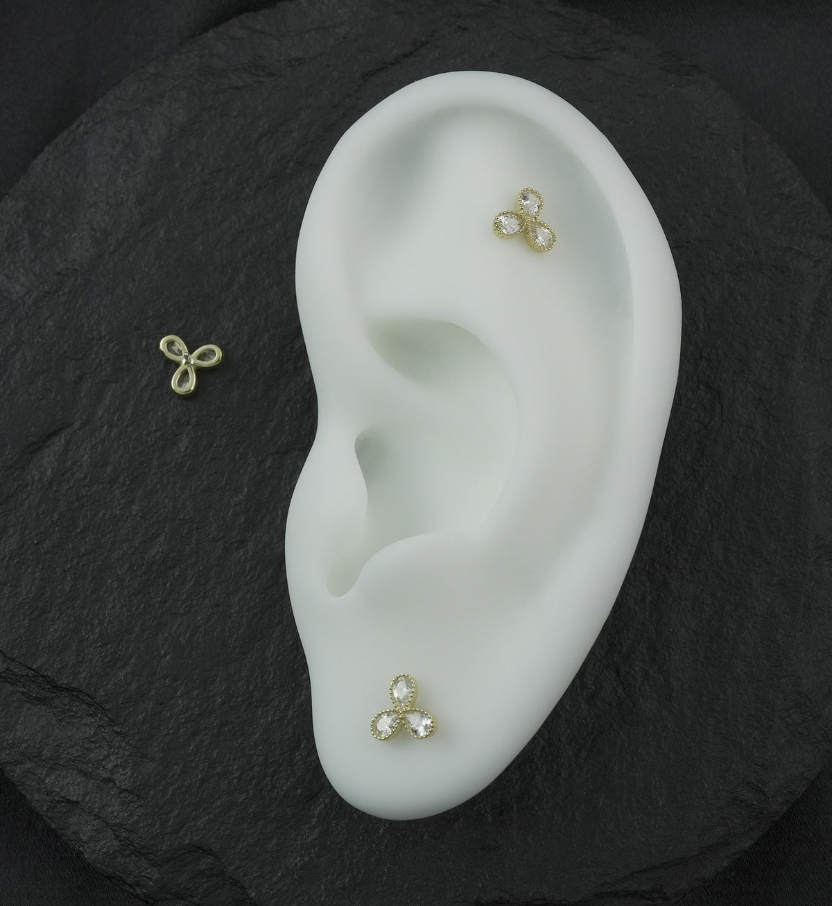 14kt Gold Triple Milgrain Teardrop Clear CZ Threadless Top