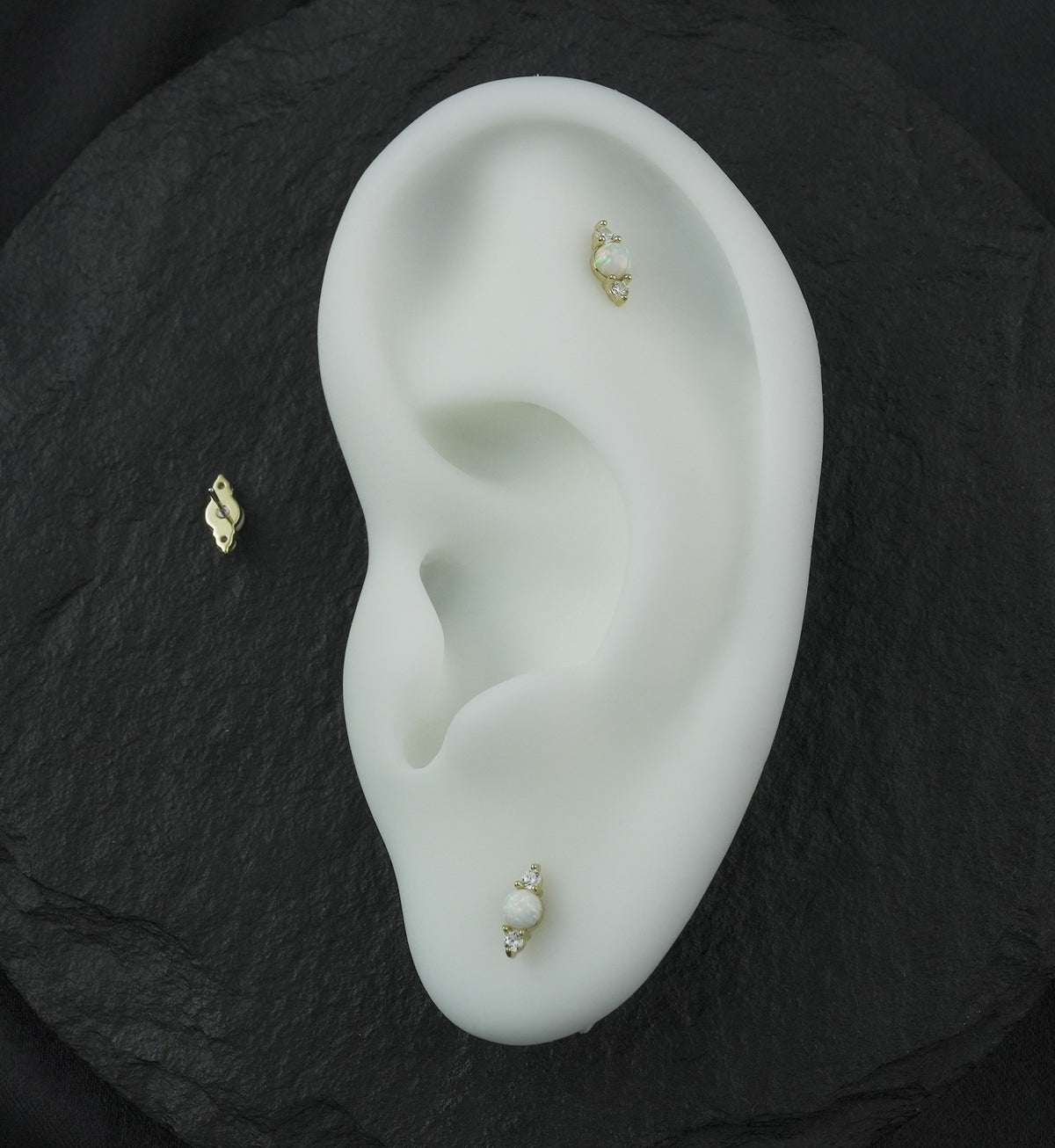 14kt Gold White Opalite Dual Clear CZ Threadless Top