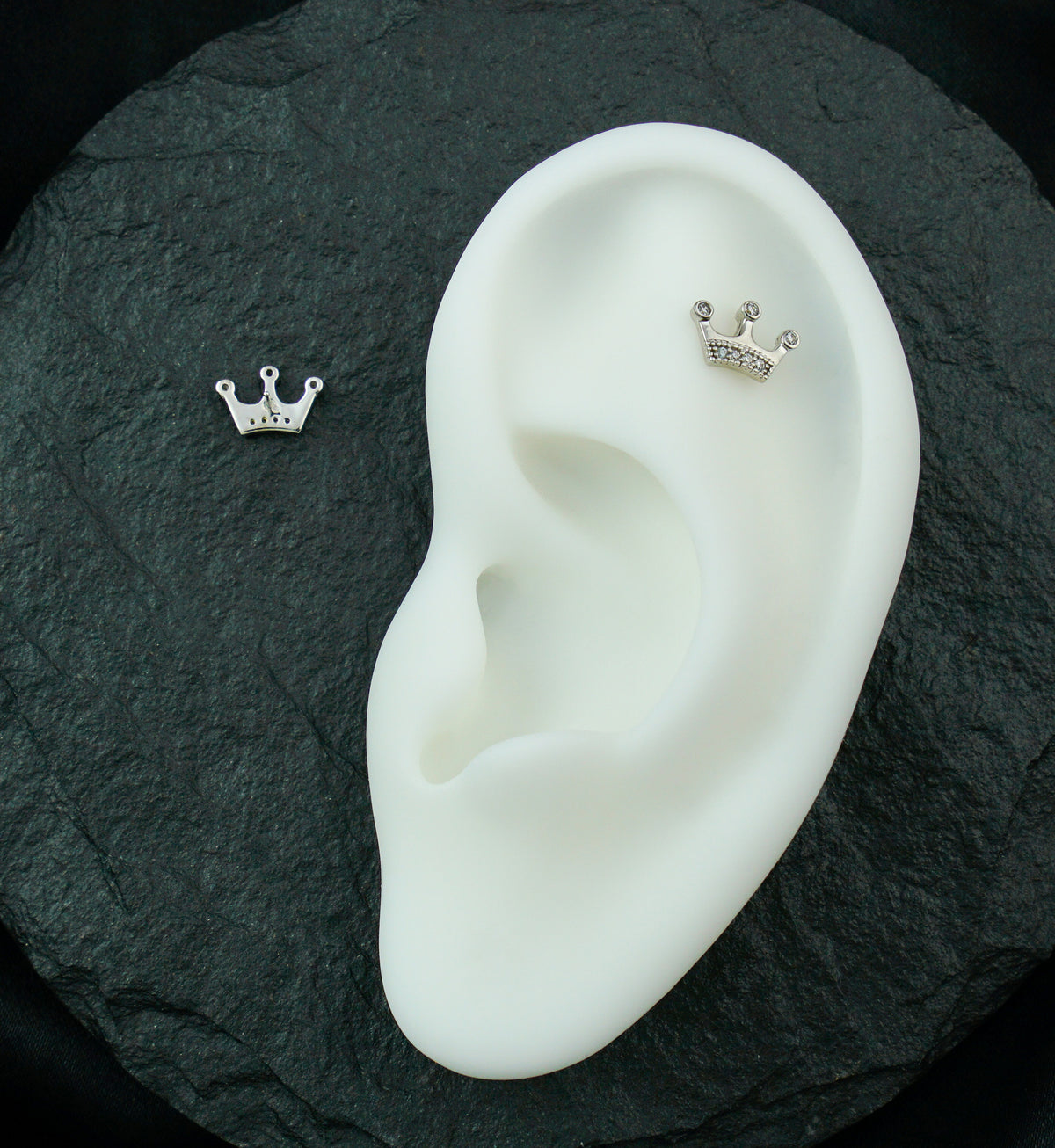 14kt White Gold Crown Clear CZ Threadless Top