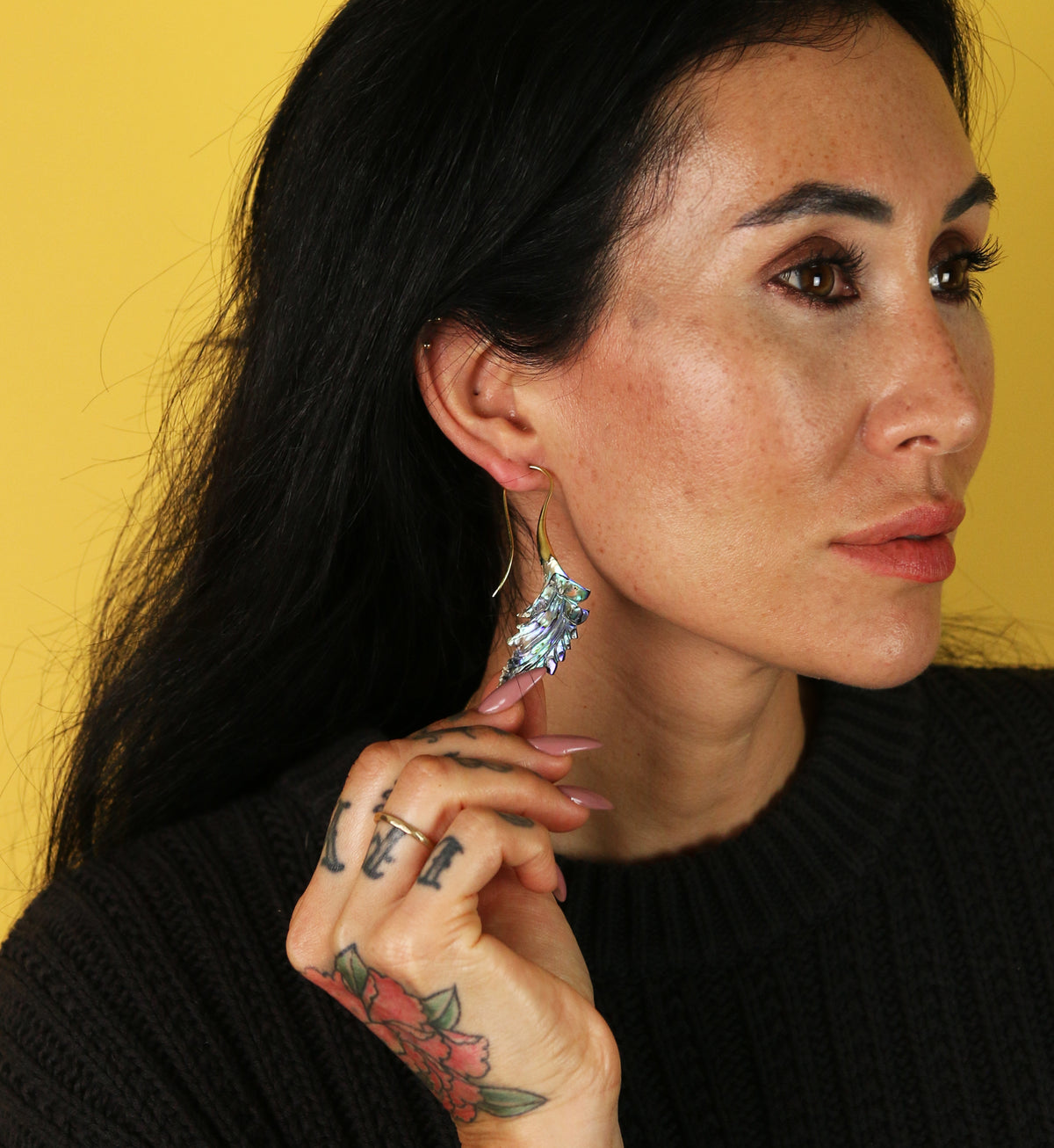 18G Feather Brass Abalone Hangers / Earrings