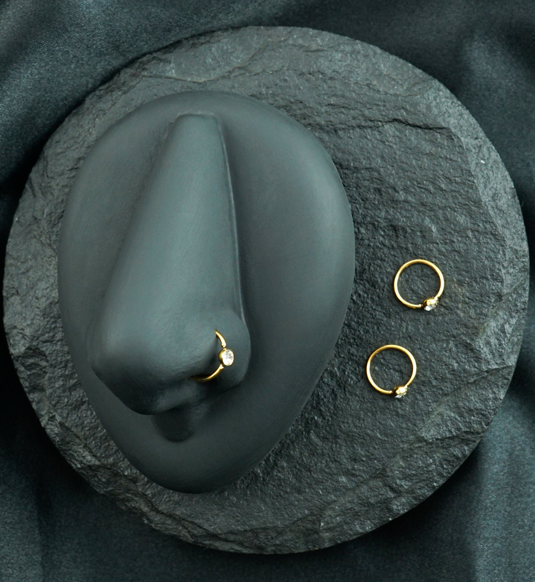 20G Gold PVD Steel CZ Gem Seamless Ring Hoop